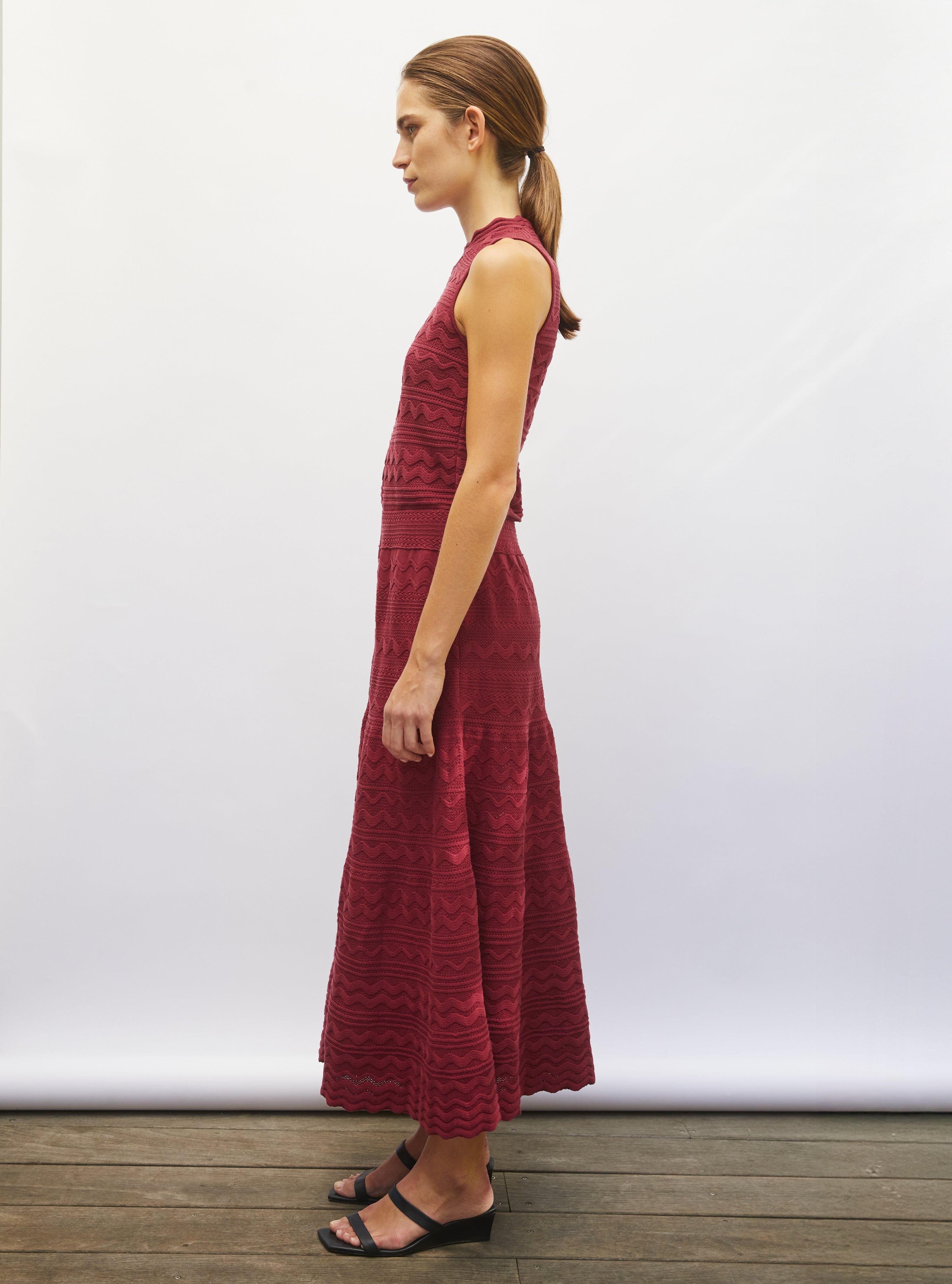 Robe longue en maille croquet rouge brûlé - Robe de luxe