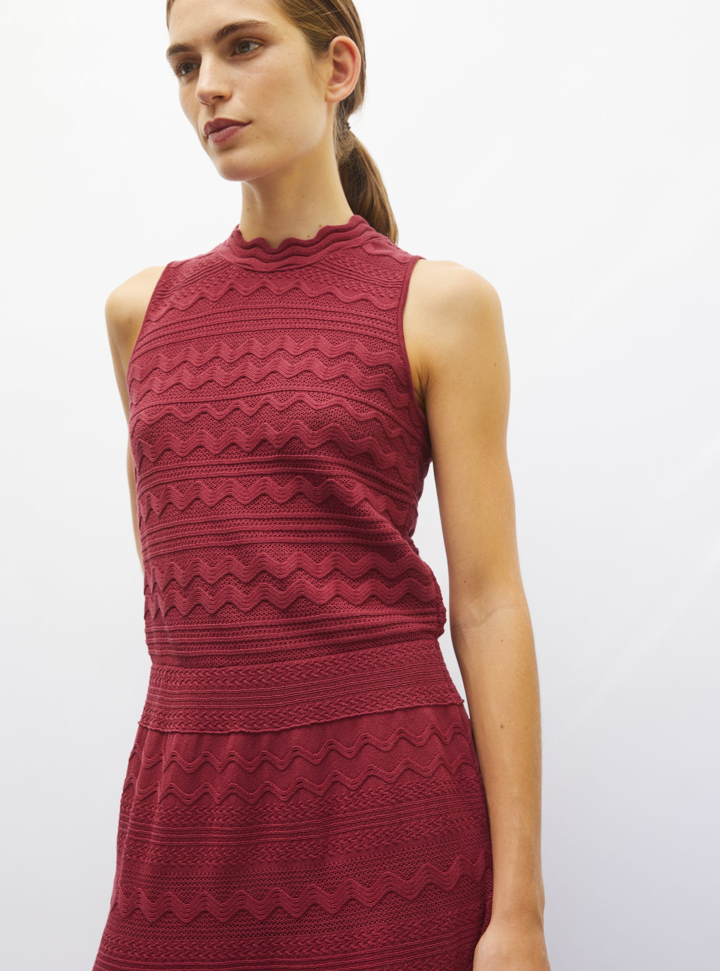 Robe de luxe femme - Robe longue en maille croquet rouge brûlé