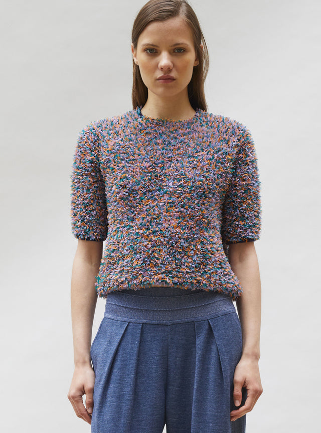 dotted swiss top with elbow-length sleeves - Image principale