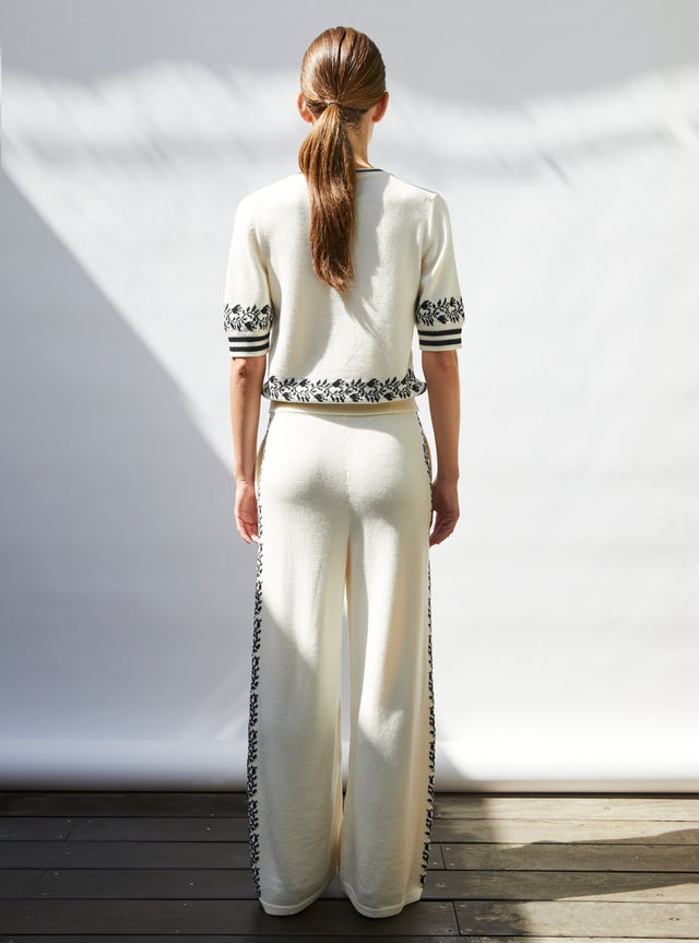 knit pants with floral trim - Image principale