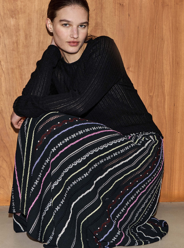 long dotted-swiss knit skirt - Image principale