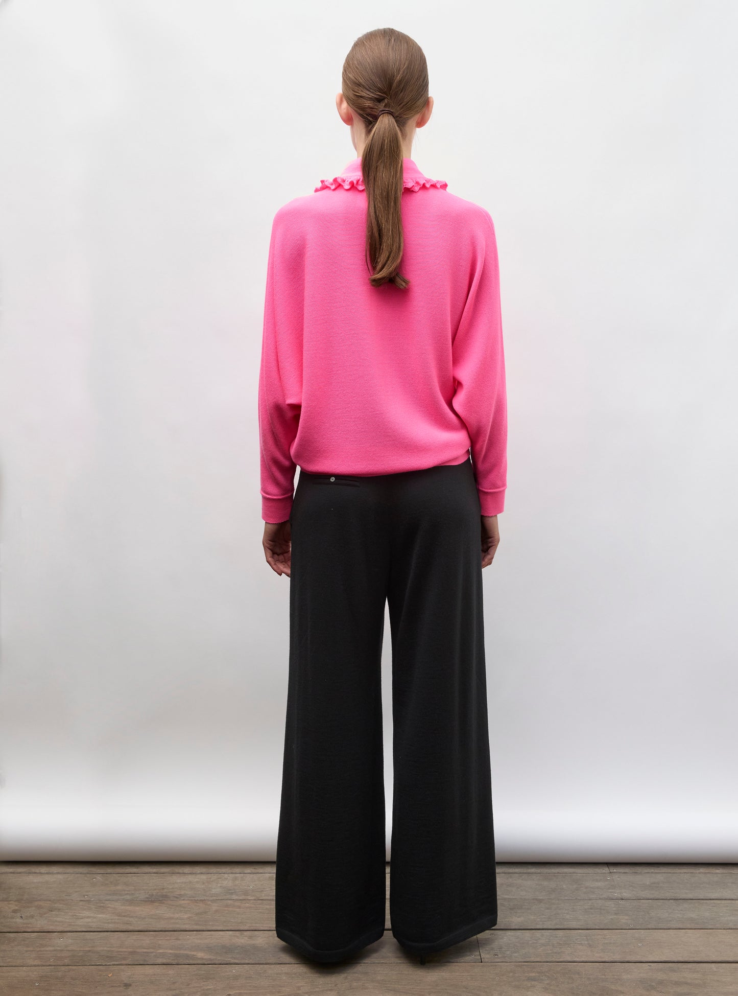 Top de luxe femme - Top ample col dentelle rose fluo