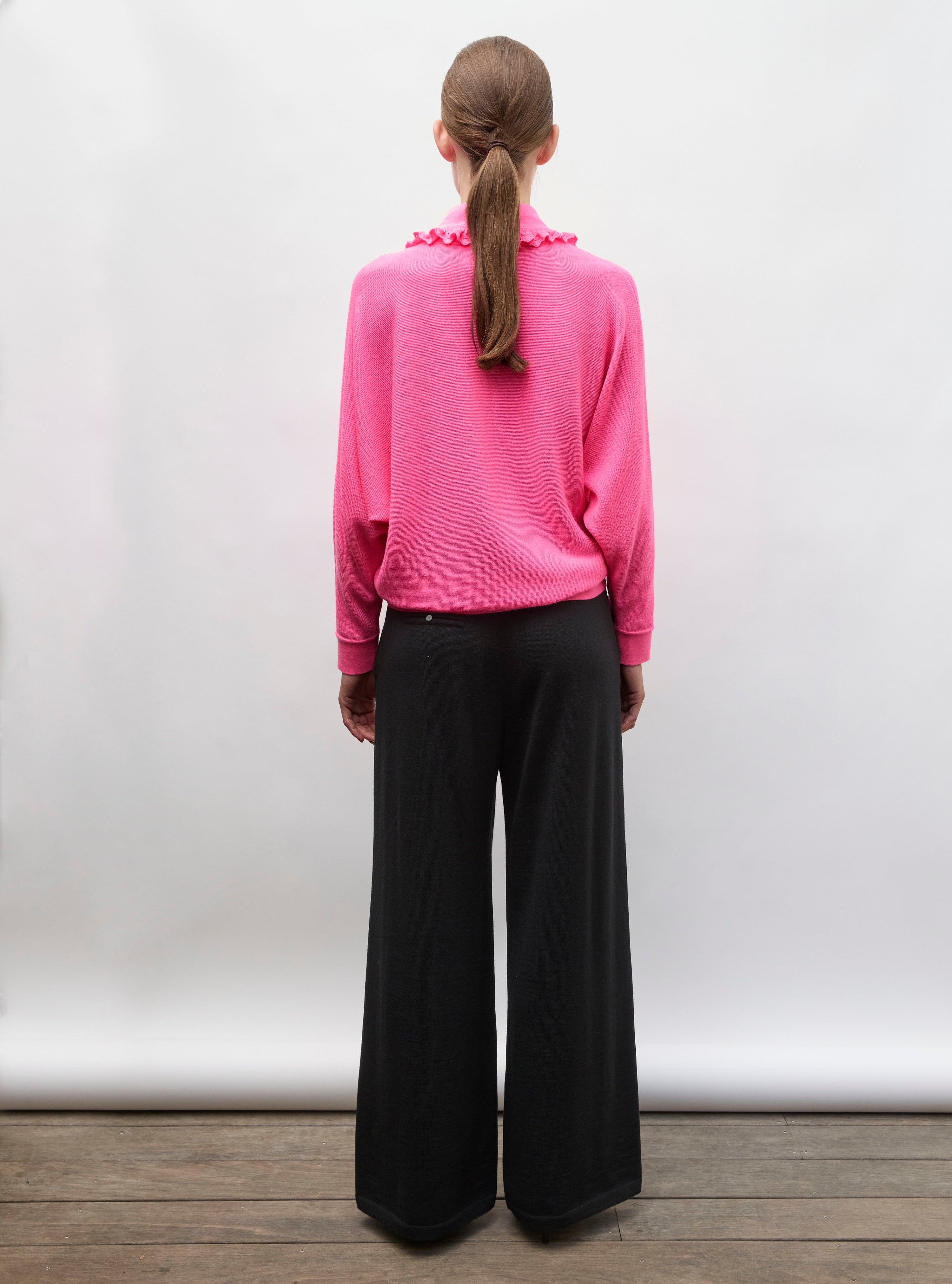 Top de luxe femme - Top ample col dentelle rose fluo