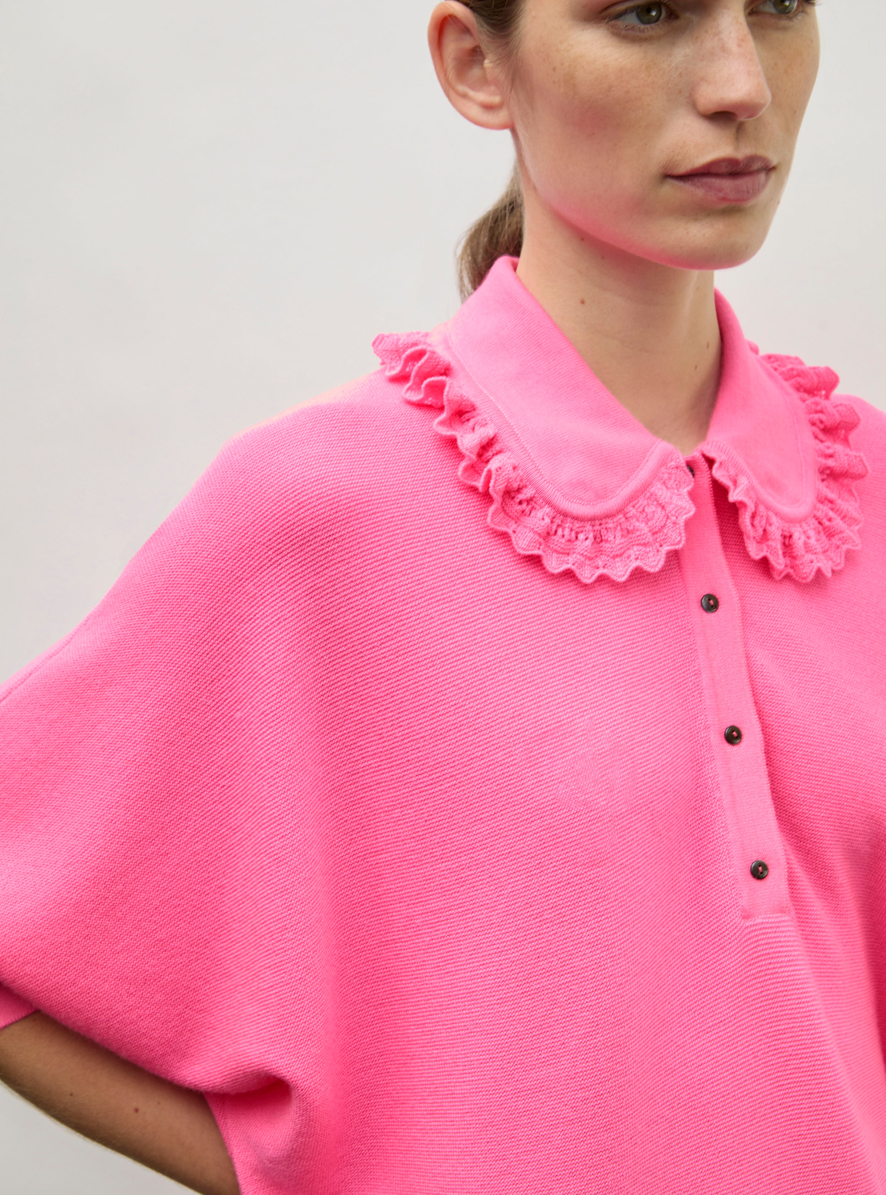 Top en maille de luxe Molli - Top ample col dentelle rose fluo