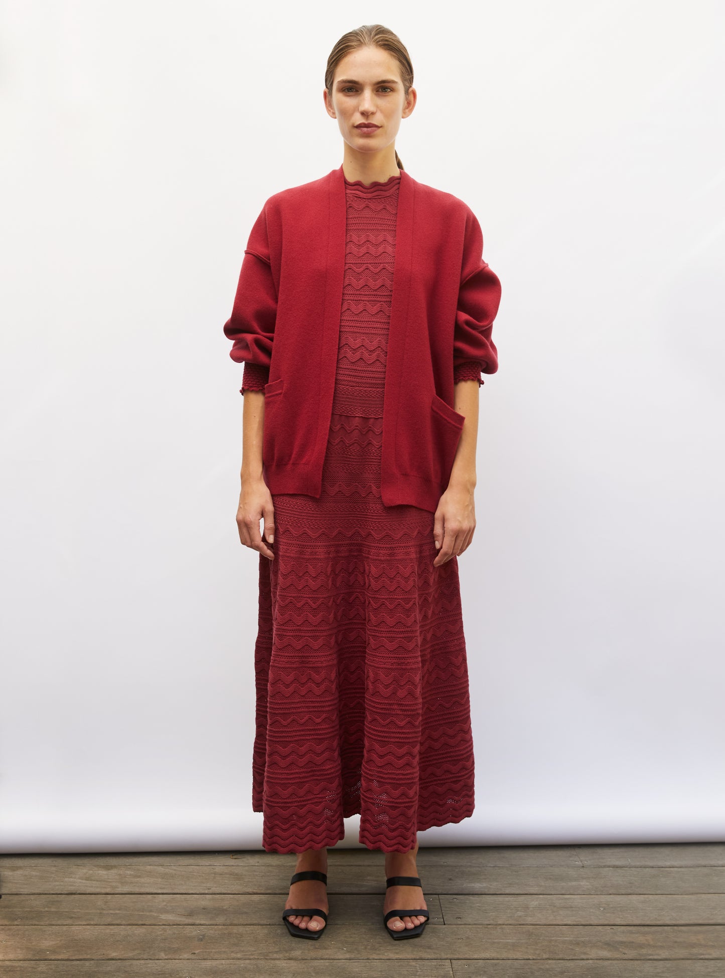 Cardigan de luxe femme - Cardigan finitions smockées rouge brûlé