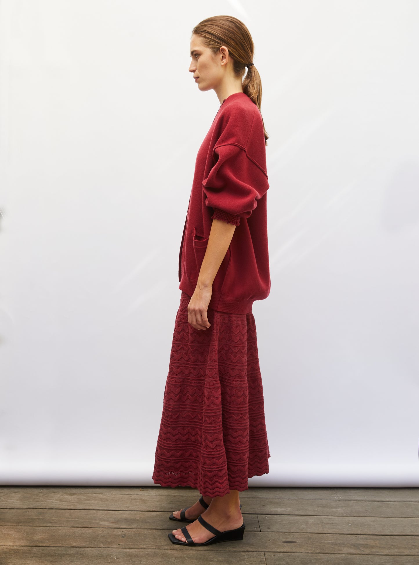 Cardigan finitions smockées rouge brûlé - Cardigan de luxe