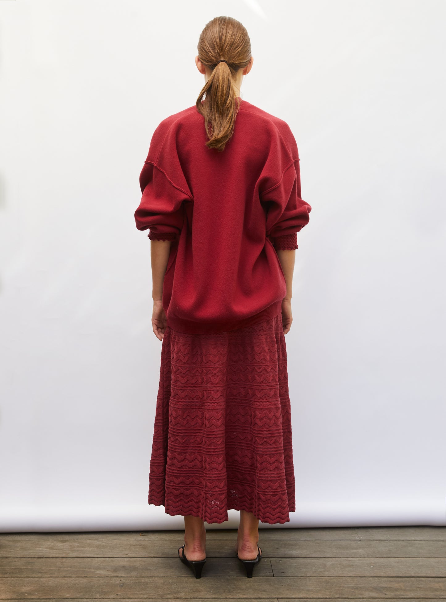 Cardigan finitions smockées rouge brûlé - Vêtement de luxe femme