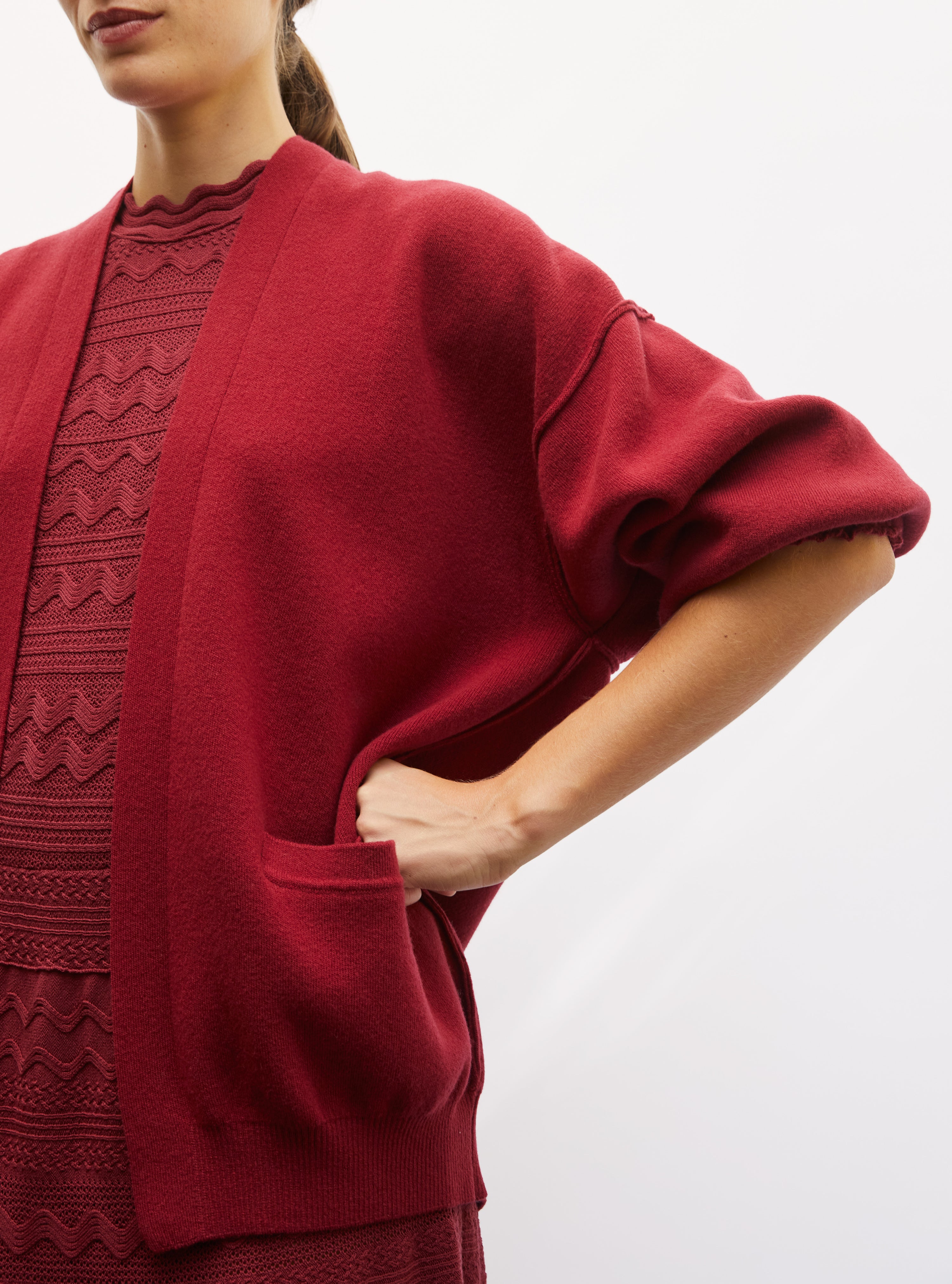 Cardigan finitions smockées rouge brûlé - Molli