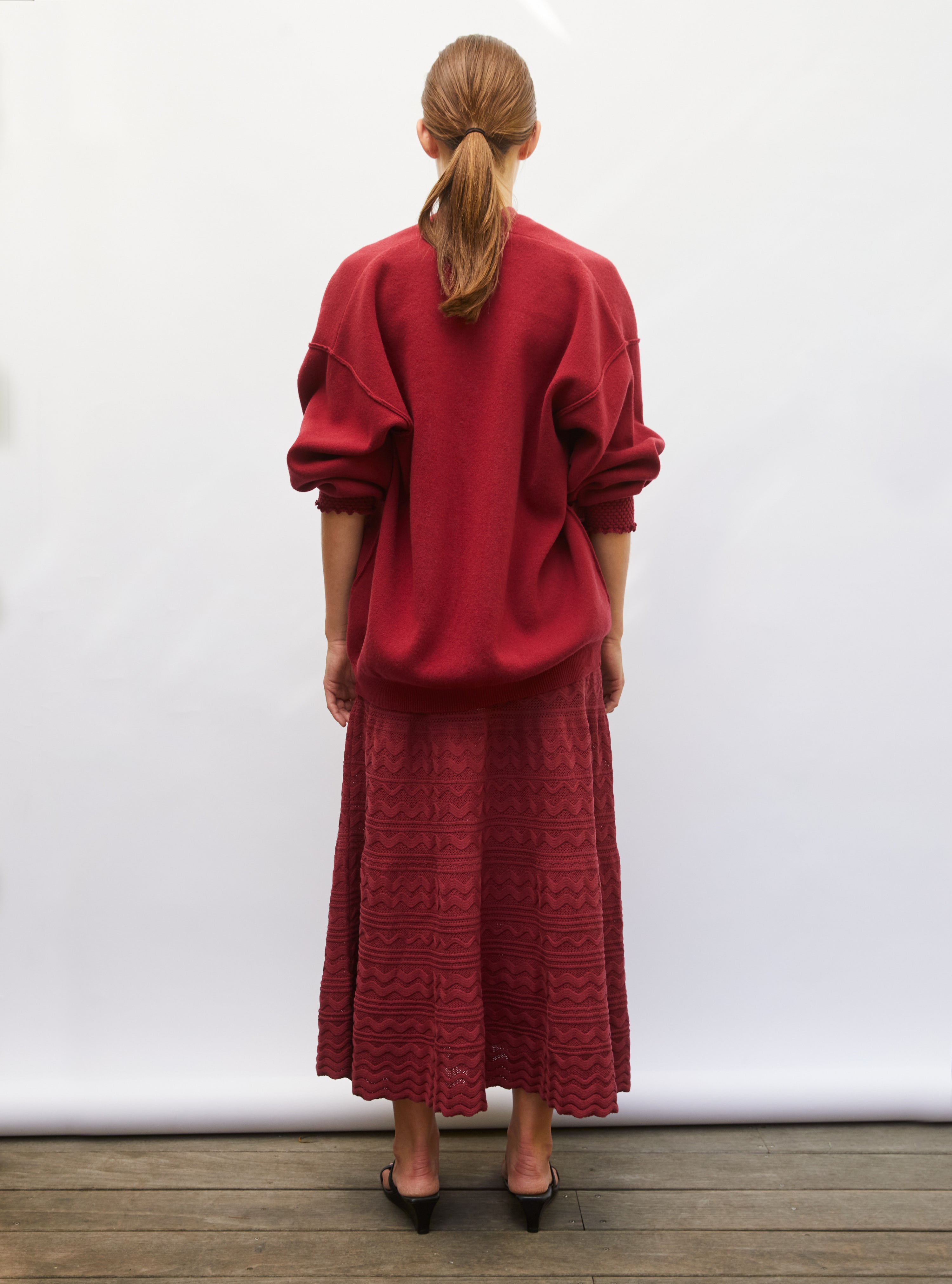 Cardigan finitions smockées rouge brûlé - Vêtement de luxe femme