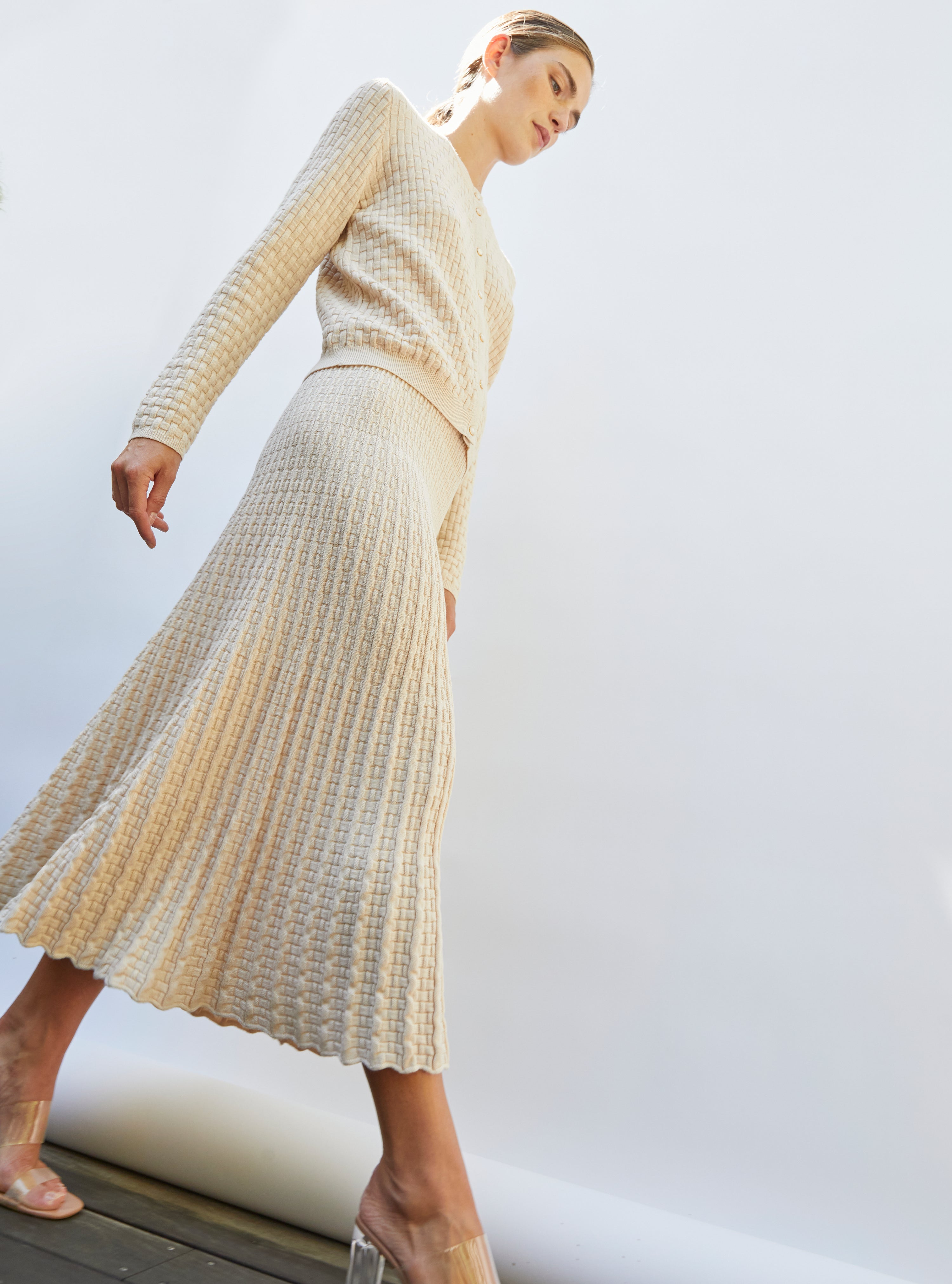 Jupe longue maille cannage dune - Vêtement de luxe femme