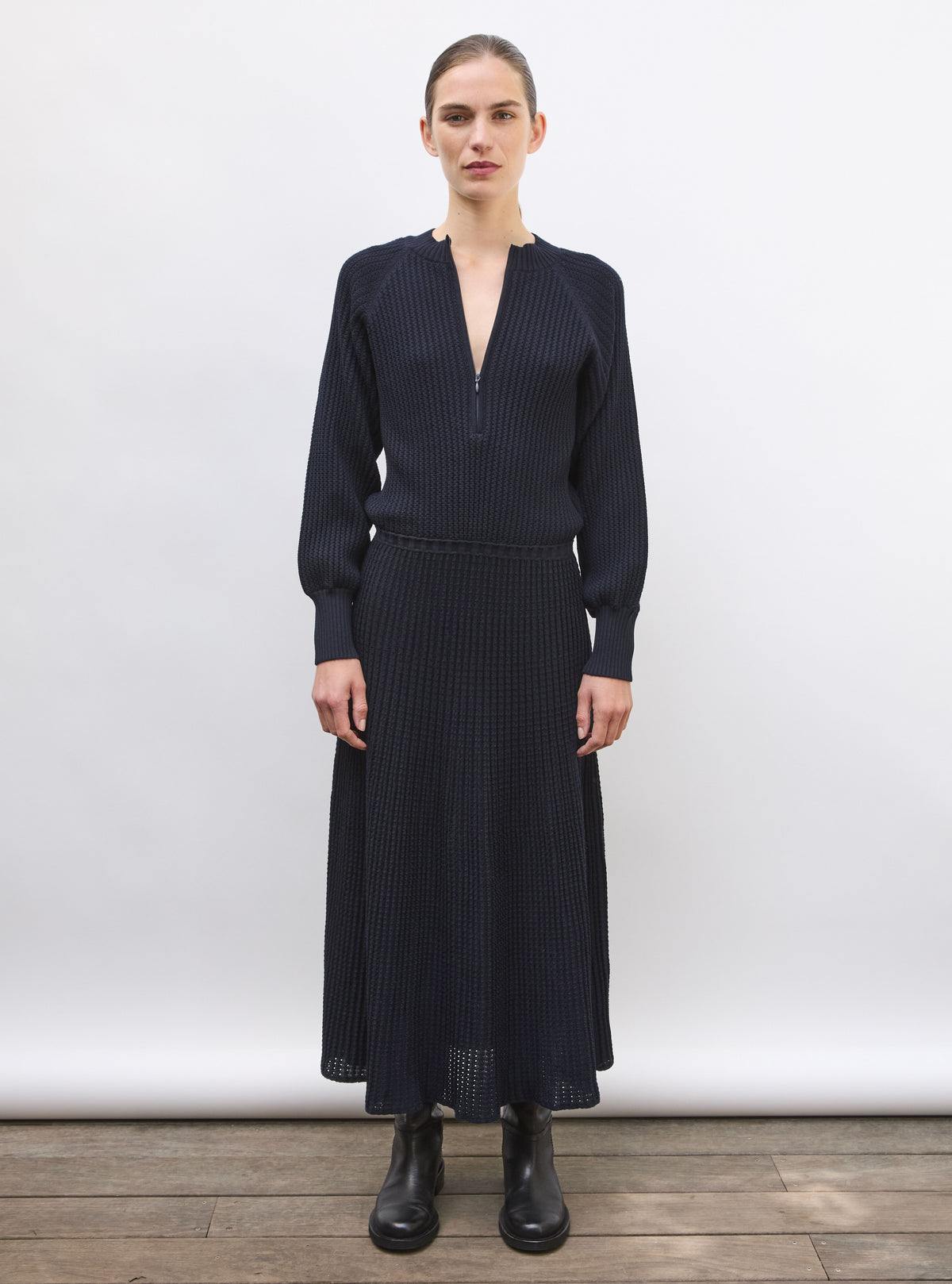 Robe fluide maille ondulée nuit - Vêtement en maille de luxe Molli