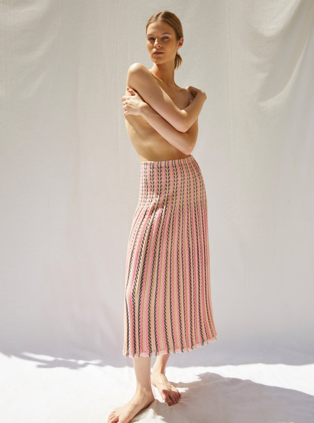 fluid skirt in herringbone knit - Image principale