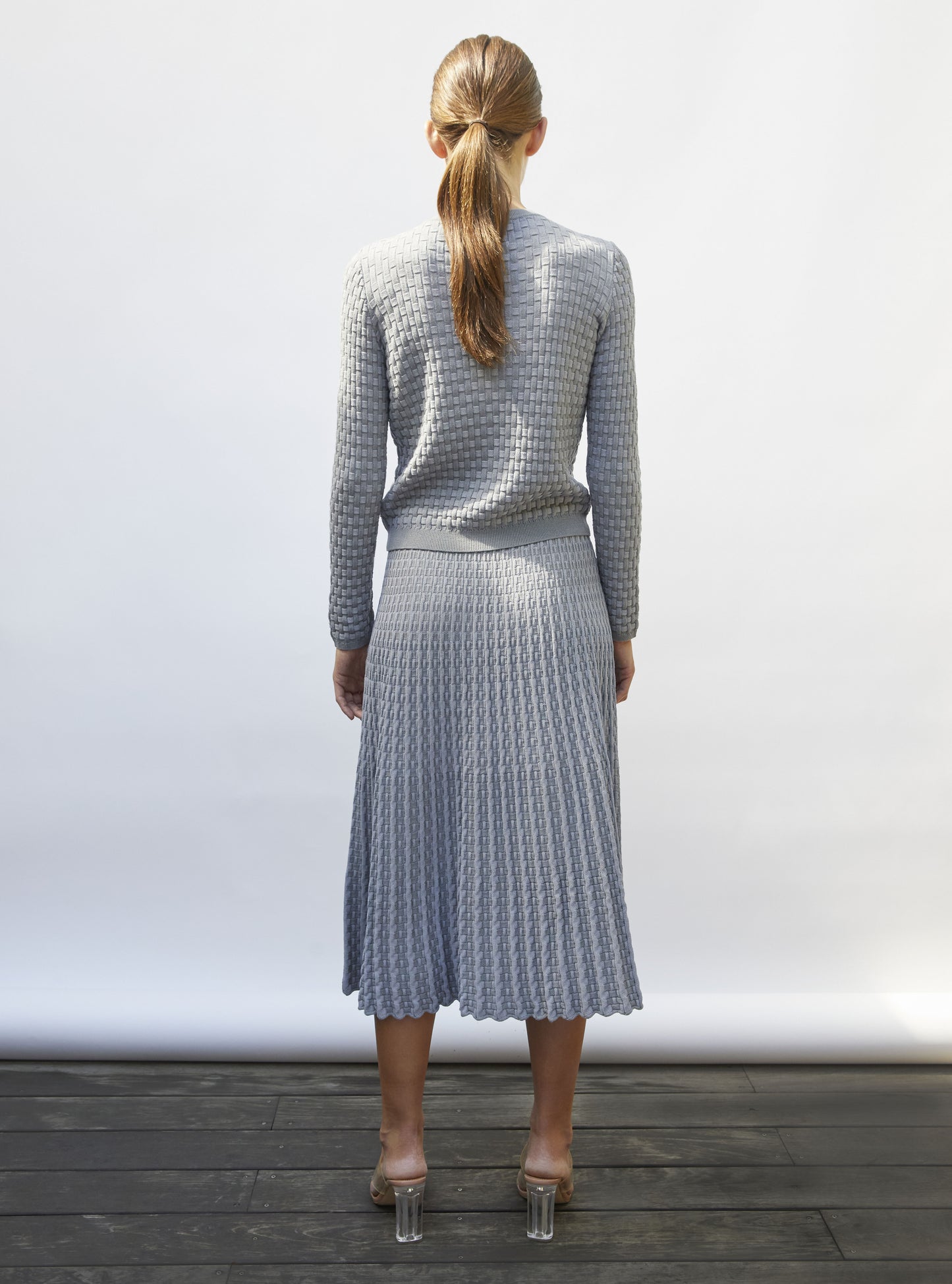 Jupe longue maille cannage gris - Jupe de luxe