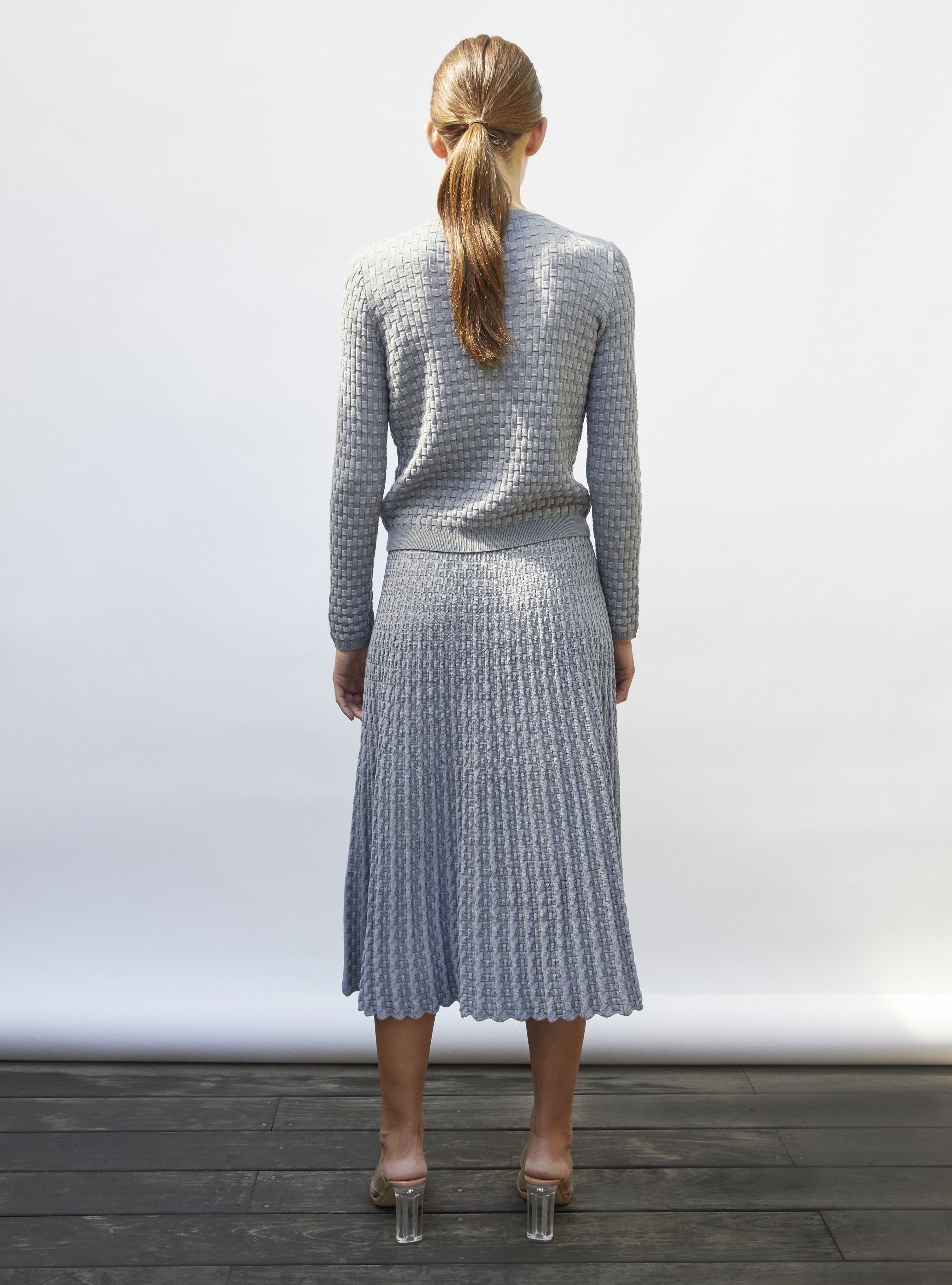 Jupe longue maille cannage gris - Jupe de luxe