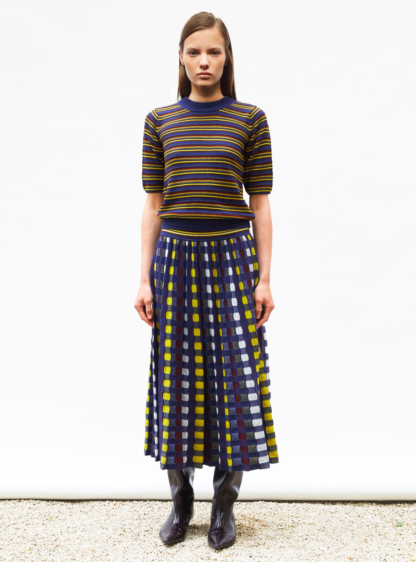 Top de luxe femme - Top fin maille rayée colorée indigo amarante mimosa