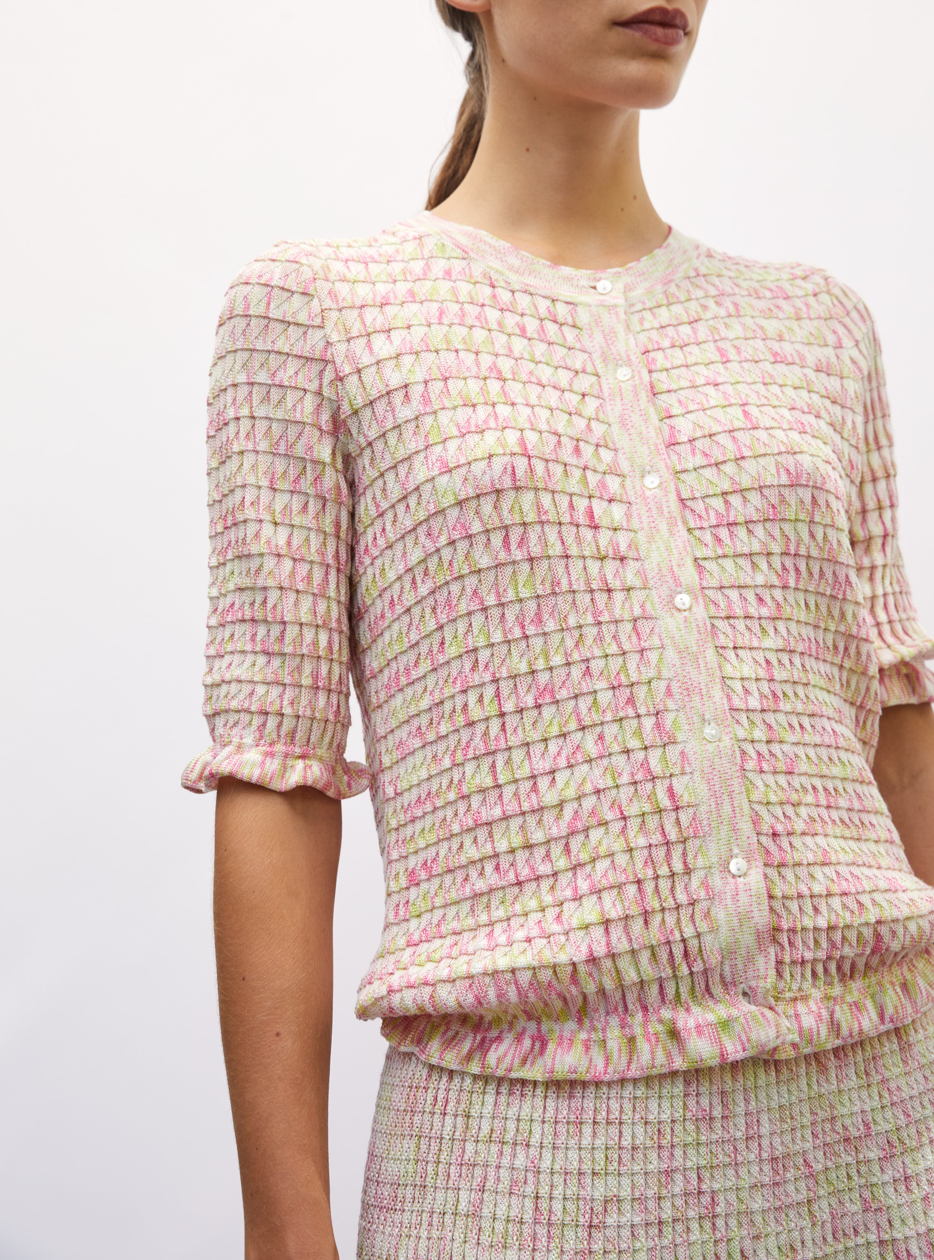 Cardigan maille origami naturel-multi-rose - Molli