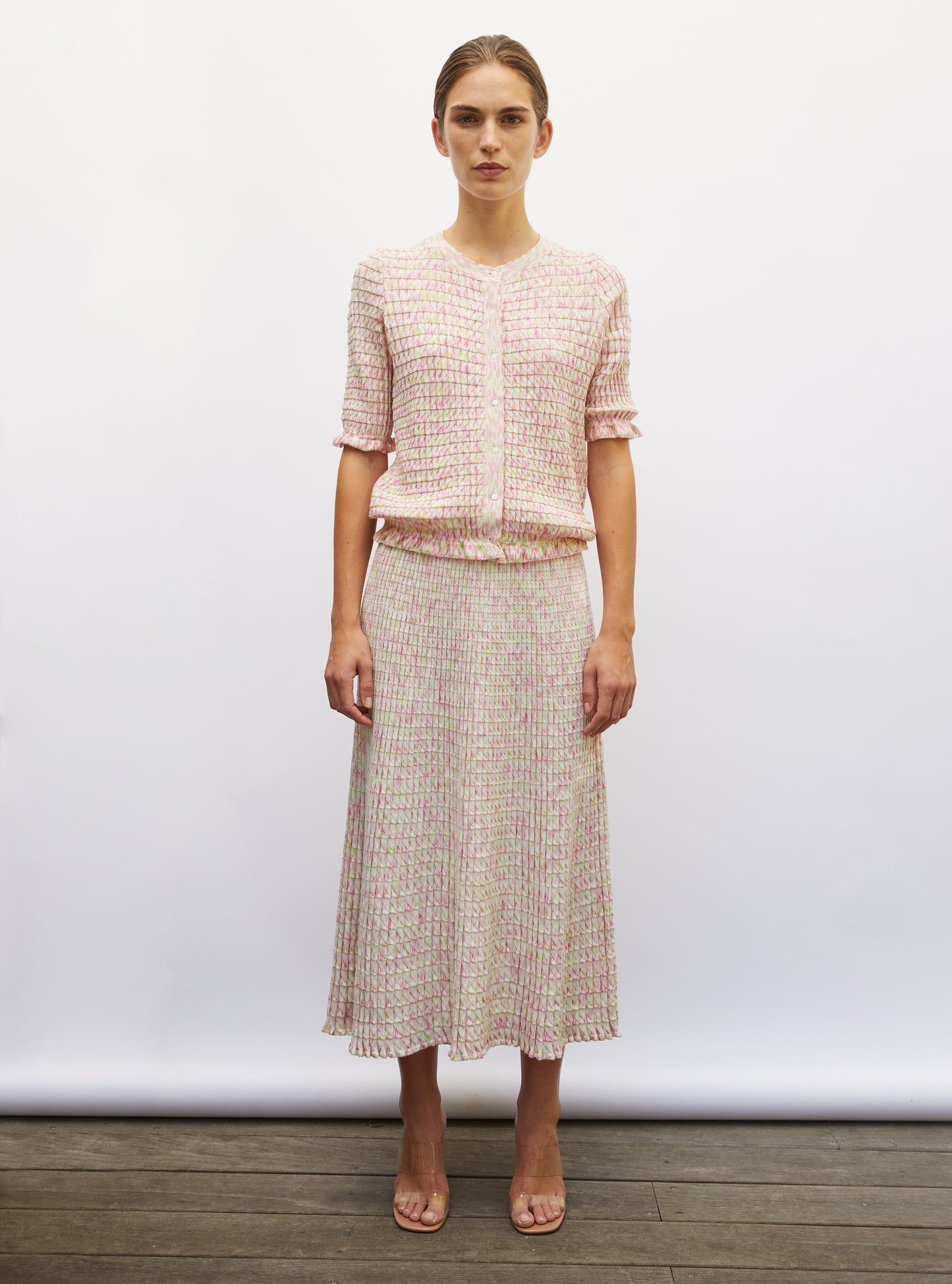 Cardigan de luxe femme - Cardigan maille origami naturel-multi-rose