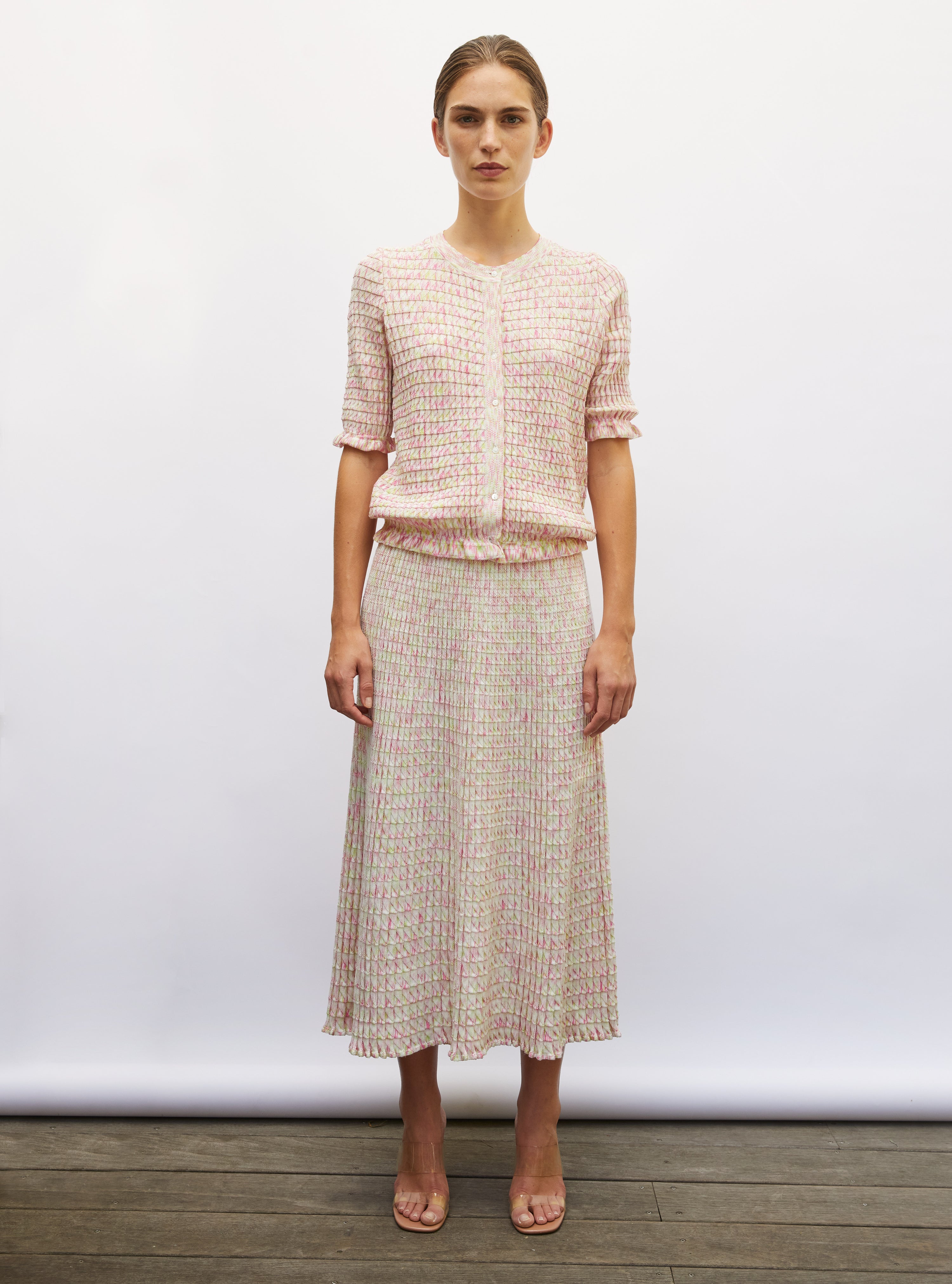 Cardigan de luxe femme - Cardigan maille origami naturel-multi-rose