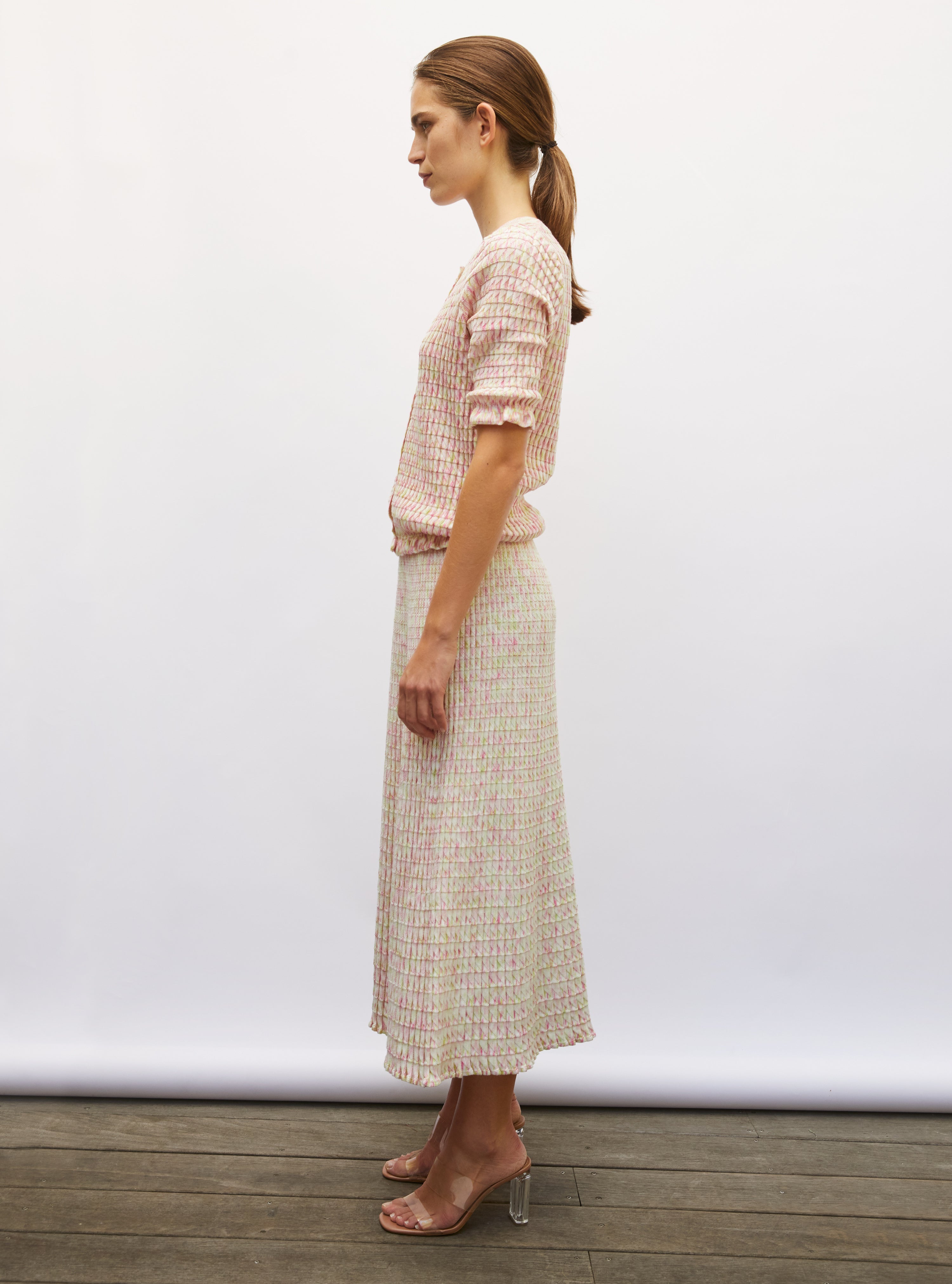 Cardigan maille origami naturel-multi-rose - Cardigan de luxe