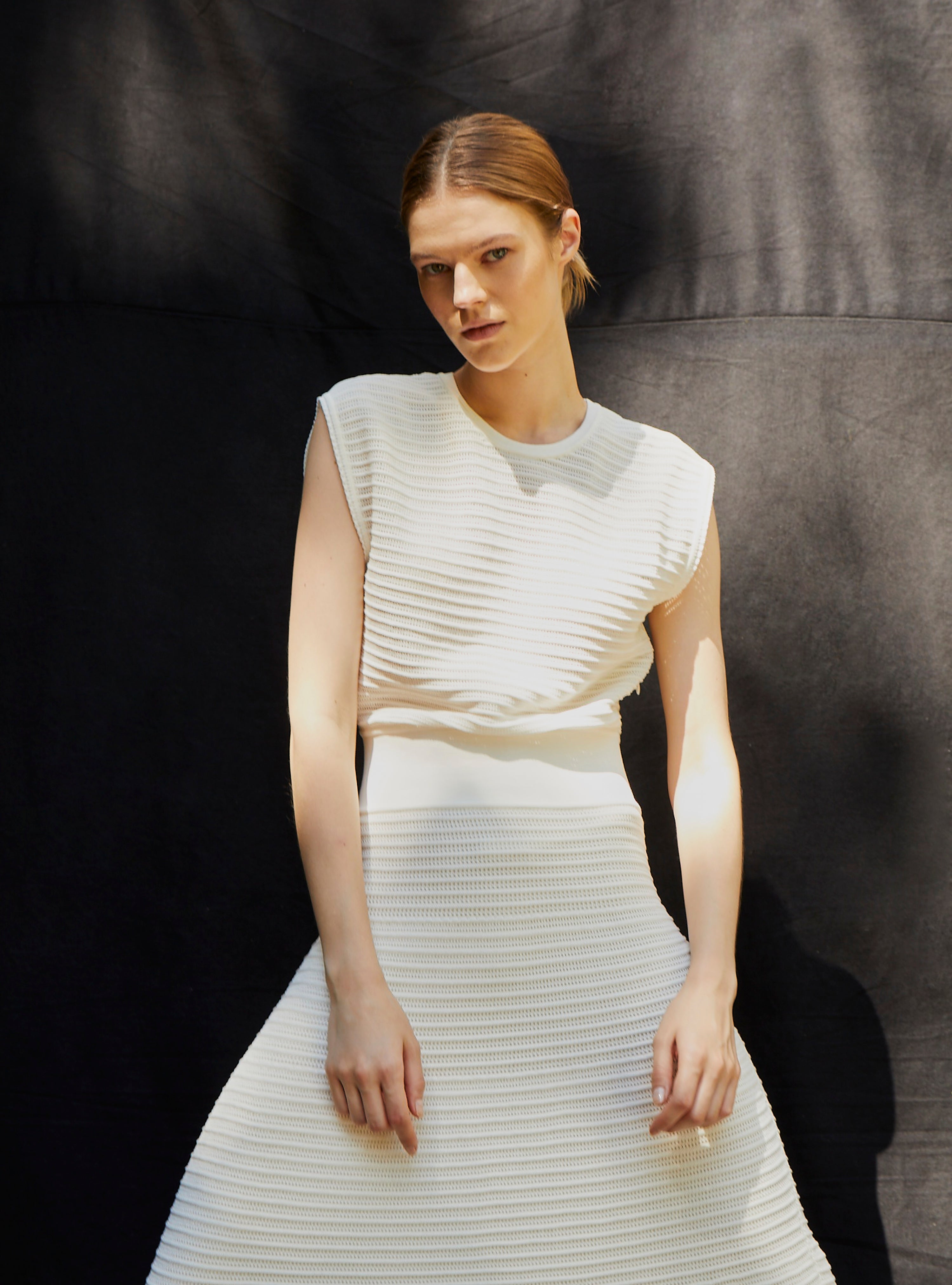 Robe longue maille pointelle milk - Vêtement de luxe femme