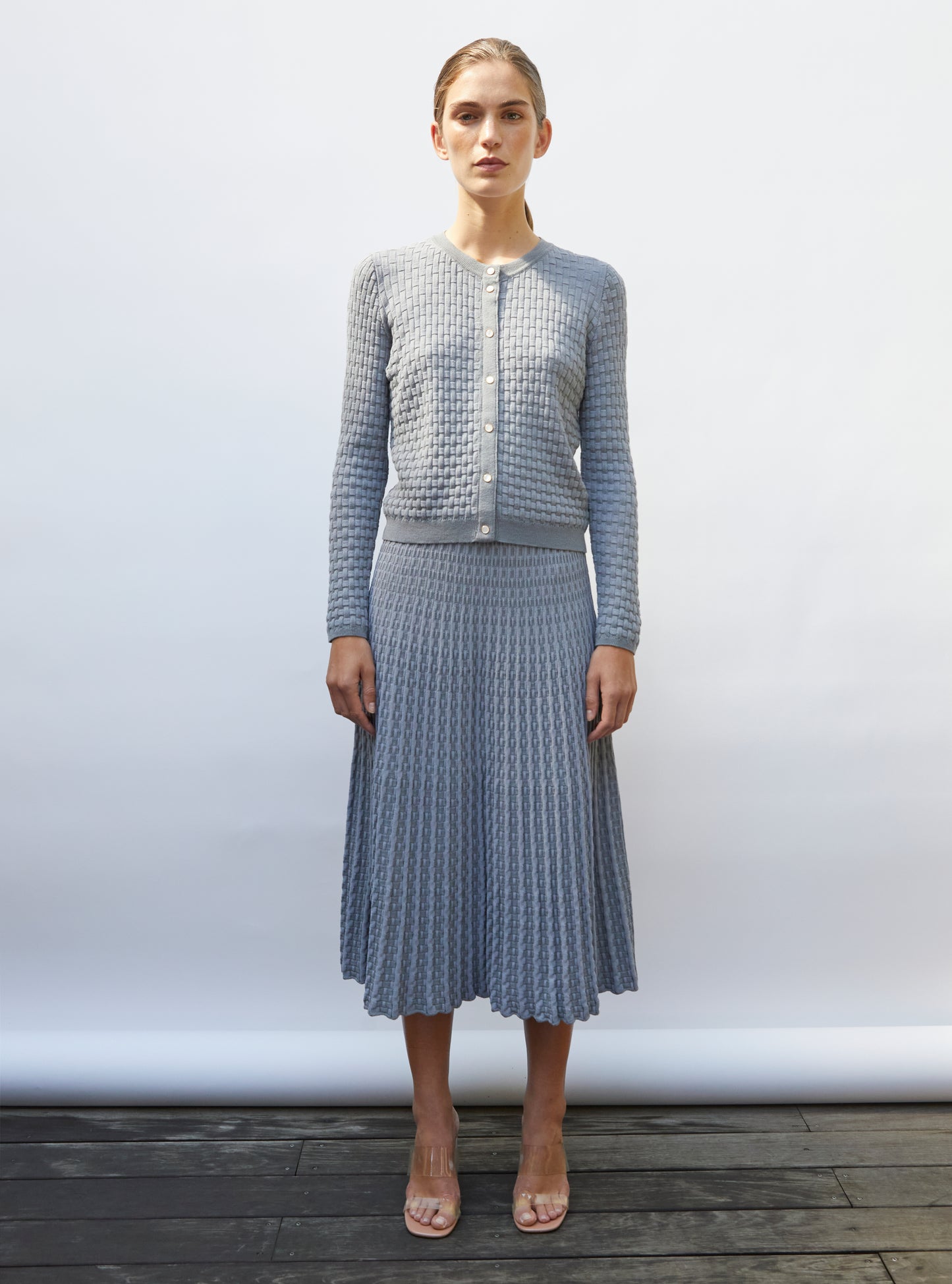 Jupe longue maille cannage gris - Vêtement en maille de luxe Molli