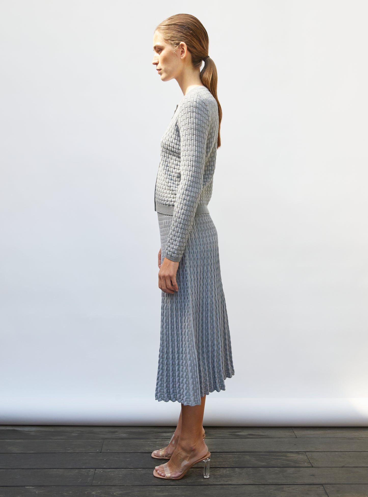 Jupe de luxe femme - Jupe longue maille cannage gris