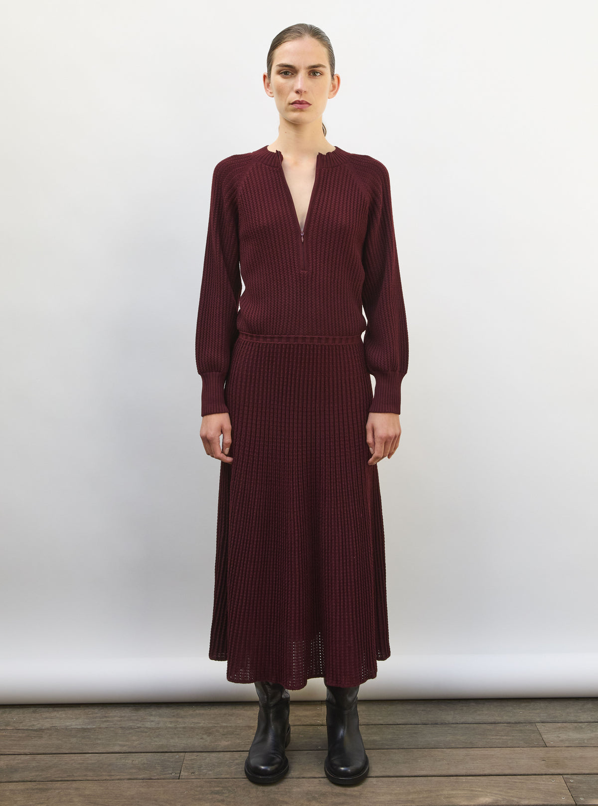 Robe fluide maille ondulée amarante - Vêtement en maille de luxe Molli