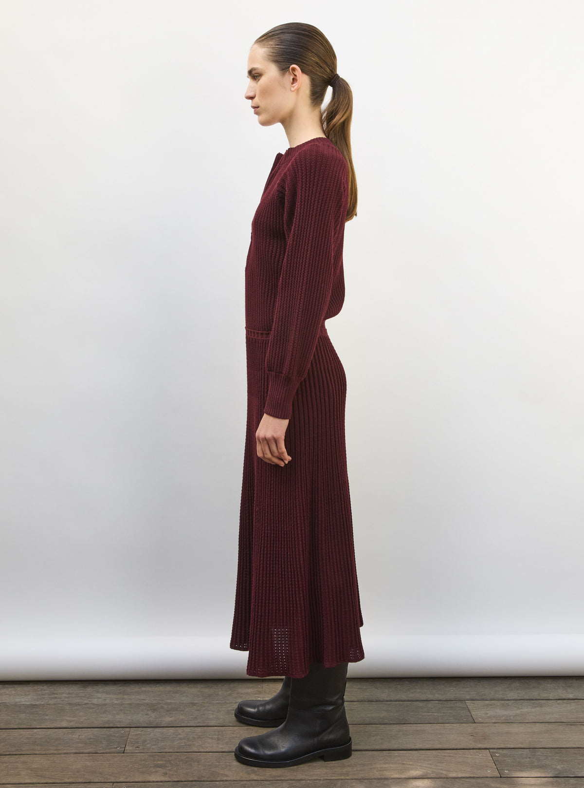 Robe fluide maille ondulée amarante - Robe de luxe