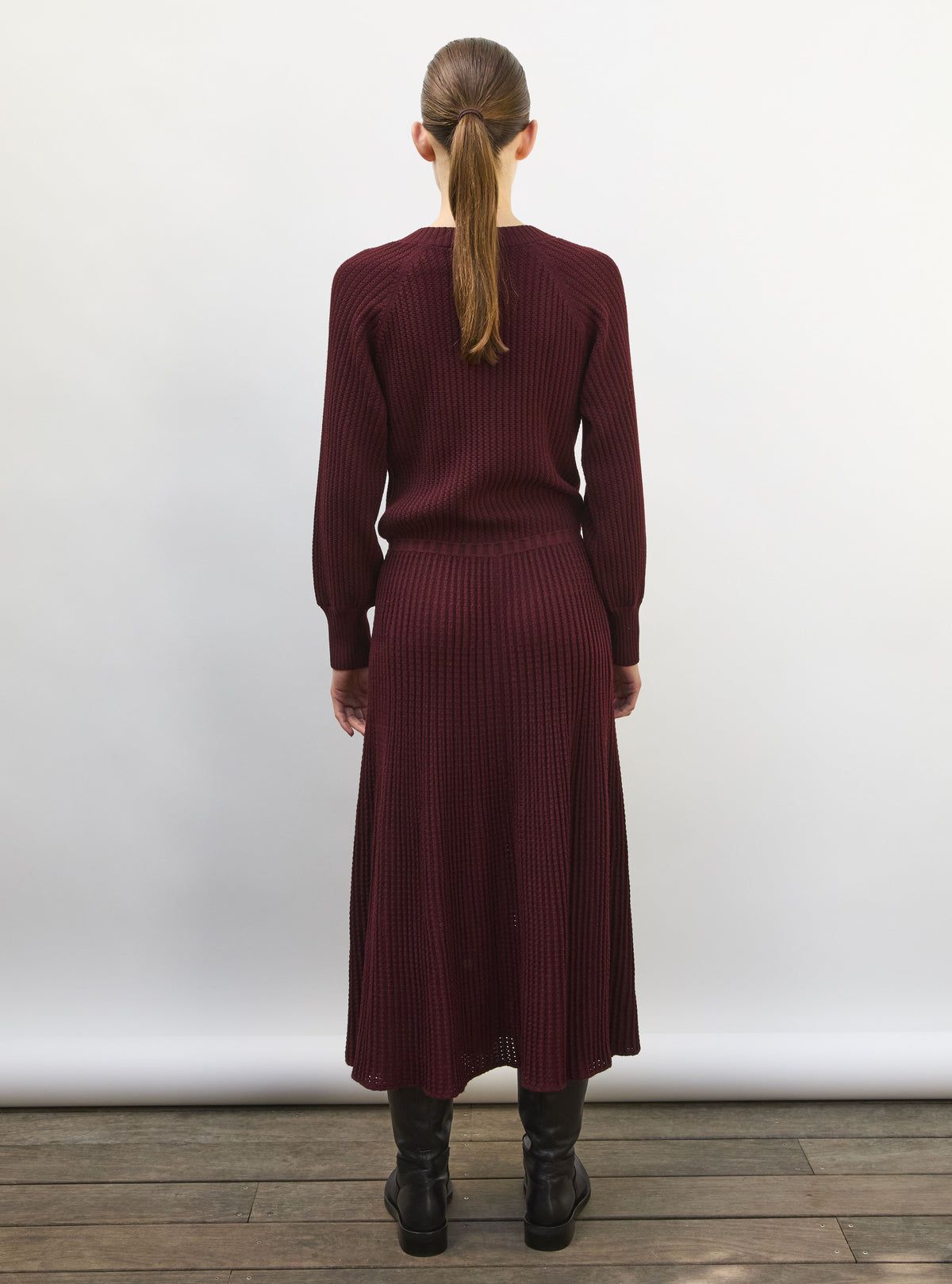 Robe de luxe femme - Robe fluide maille ondulée amarante