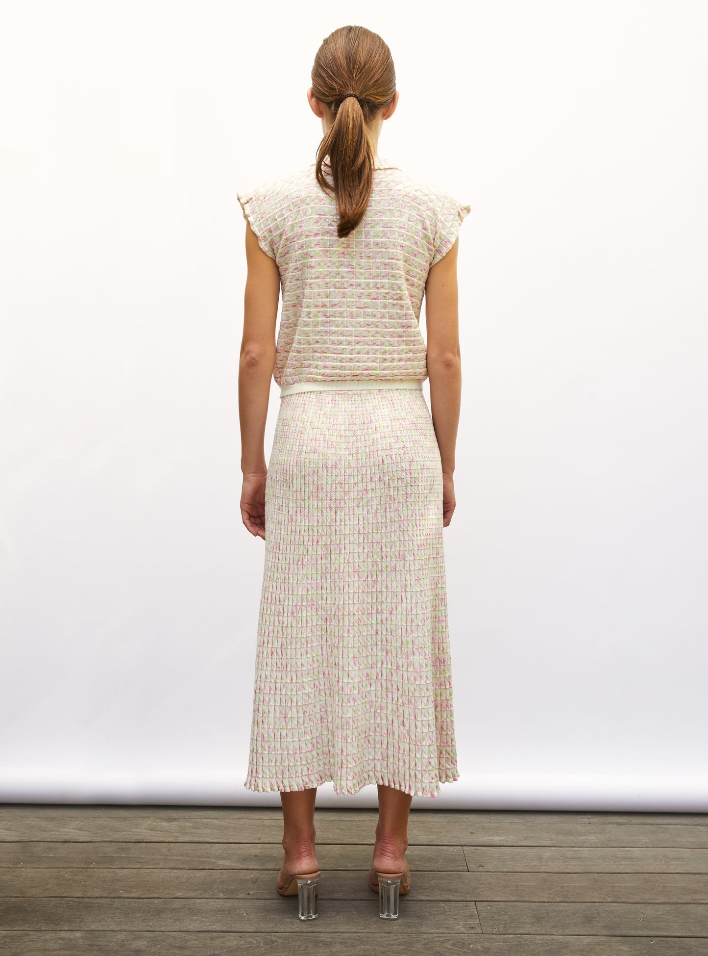 Jupe fluide maille origami naturel multi-rose - Vêtement de luxe femme