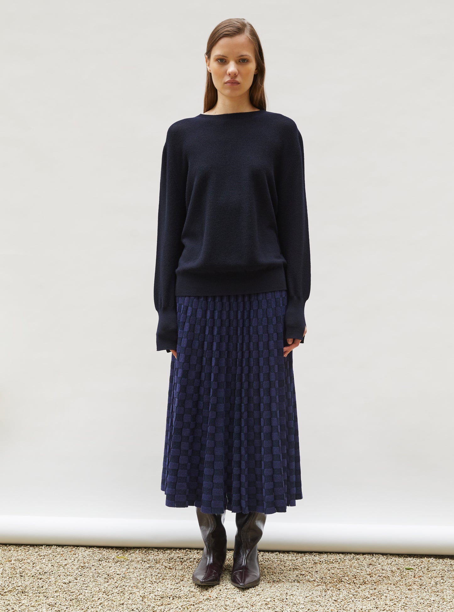 Jupe délicate maille ondulée nuit-indigo - Vêtement en maille de luxe Molli