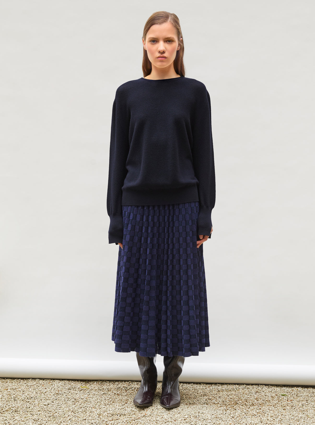 Jupe délicate maille ondulée nuit-indigo - Vêtement en maille de luxe Molli