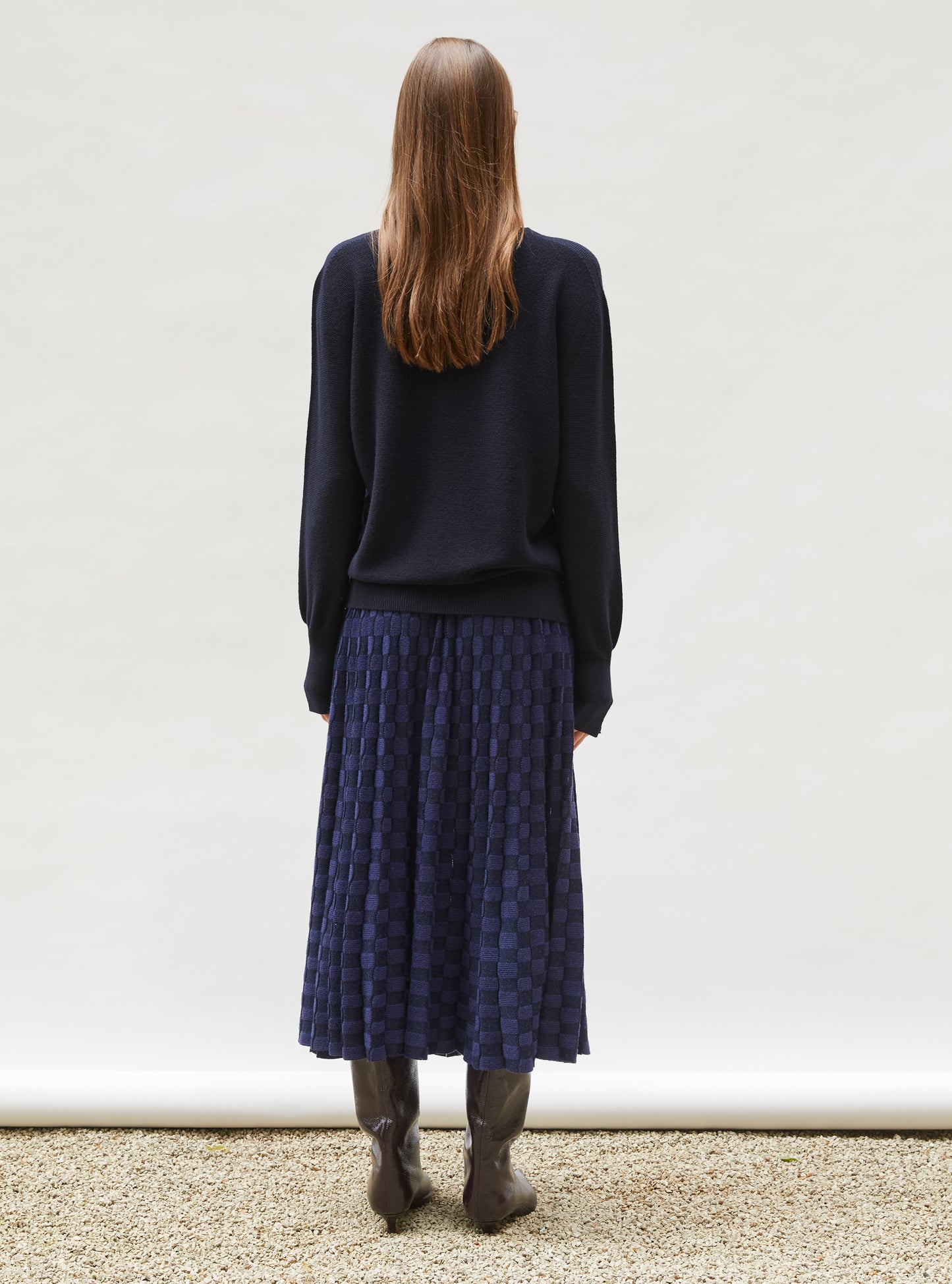Jupe délicate maille ondulée nuit-indigo - Vêtement de luxe femme