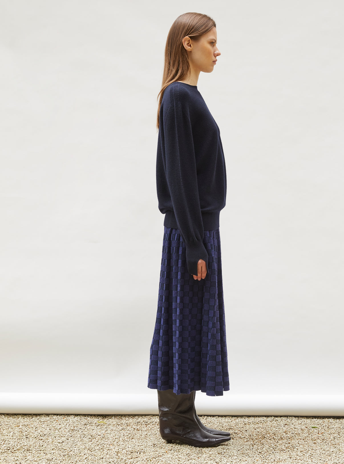 Jupe de luxe femme - Jupe délicate maille ondulée nuit indigo