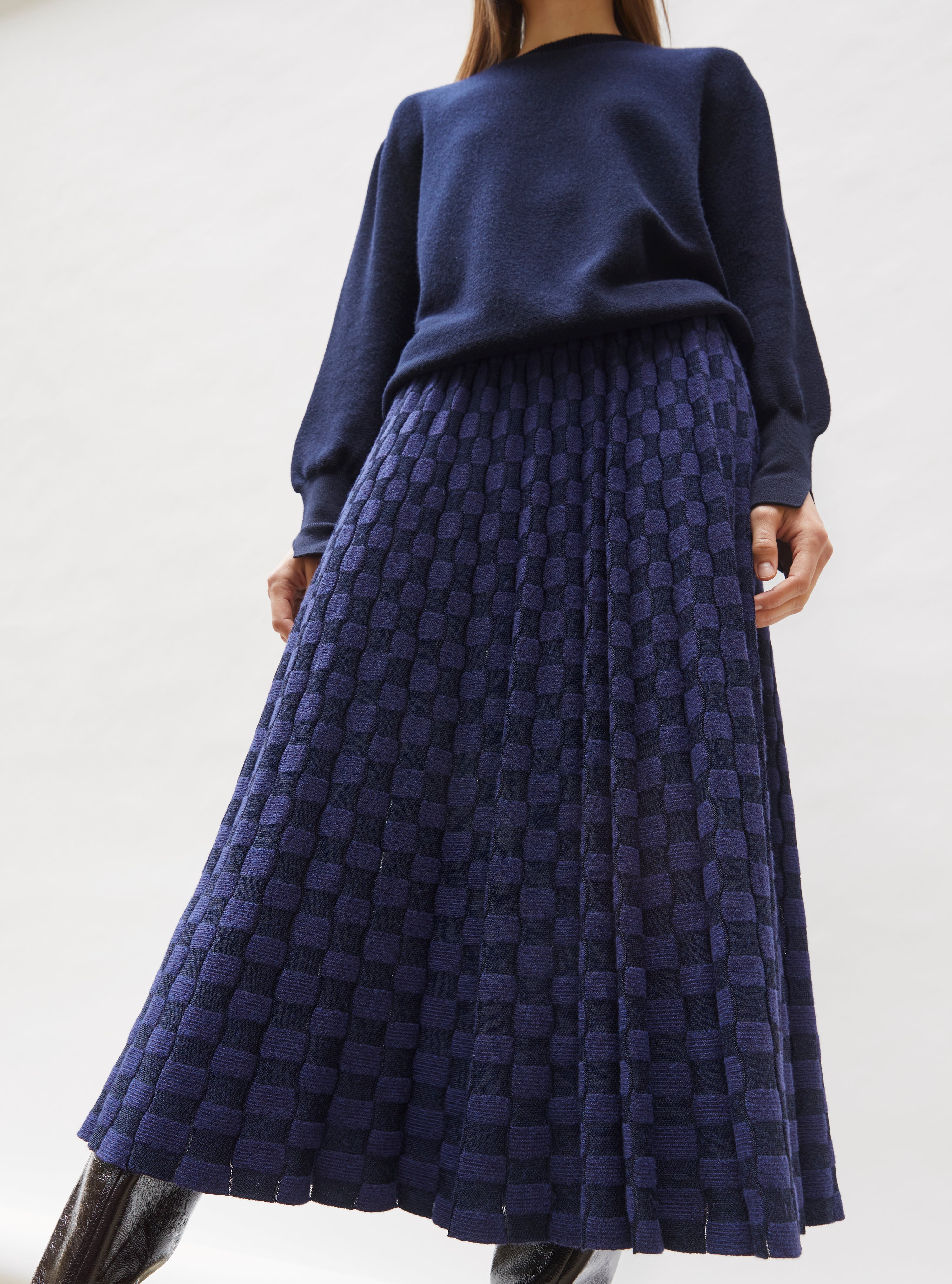 Jupe de luxe femme - Jupe délicate maille ondulée nuit indigo