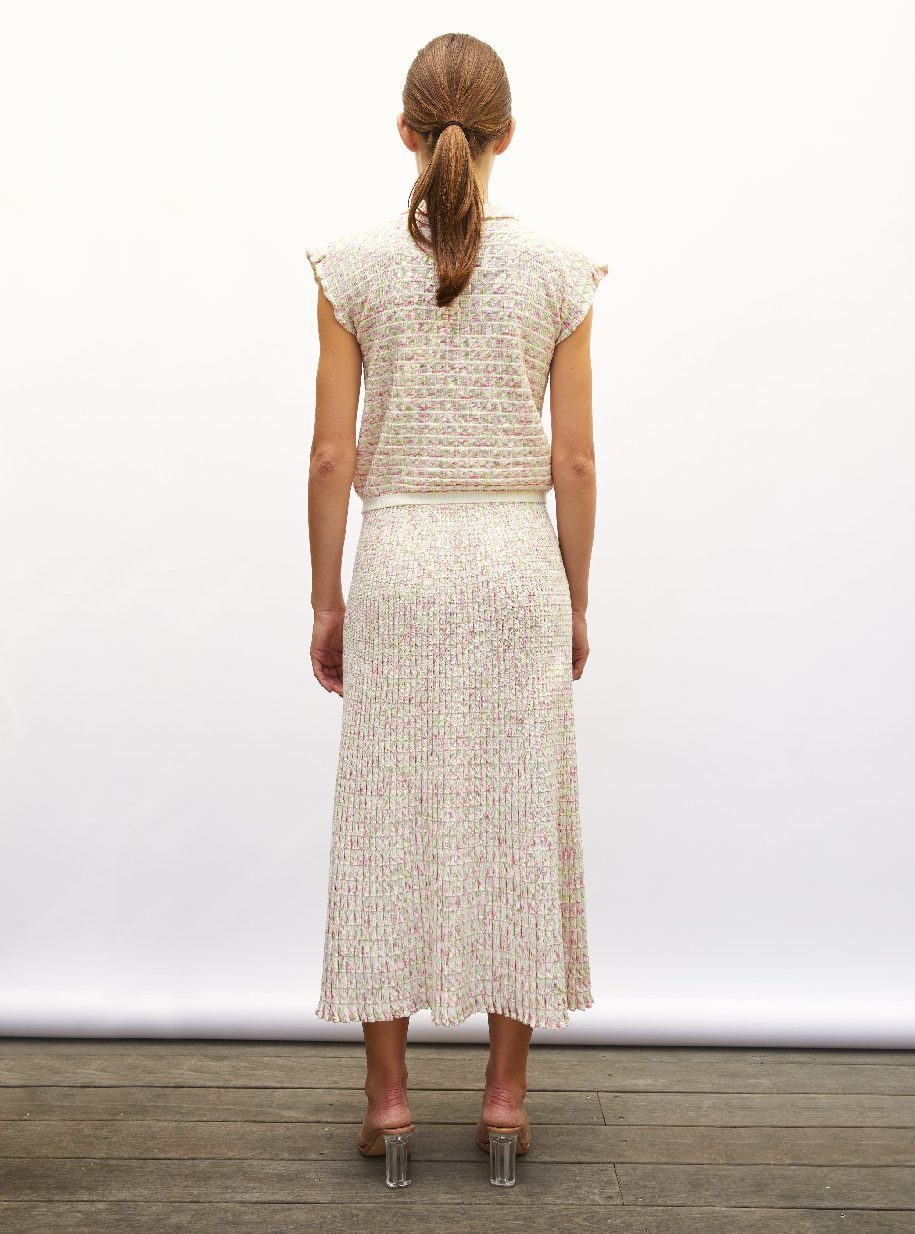 Top maille origami naturel-multi rose - Vêtement de luxe femme