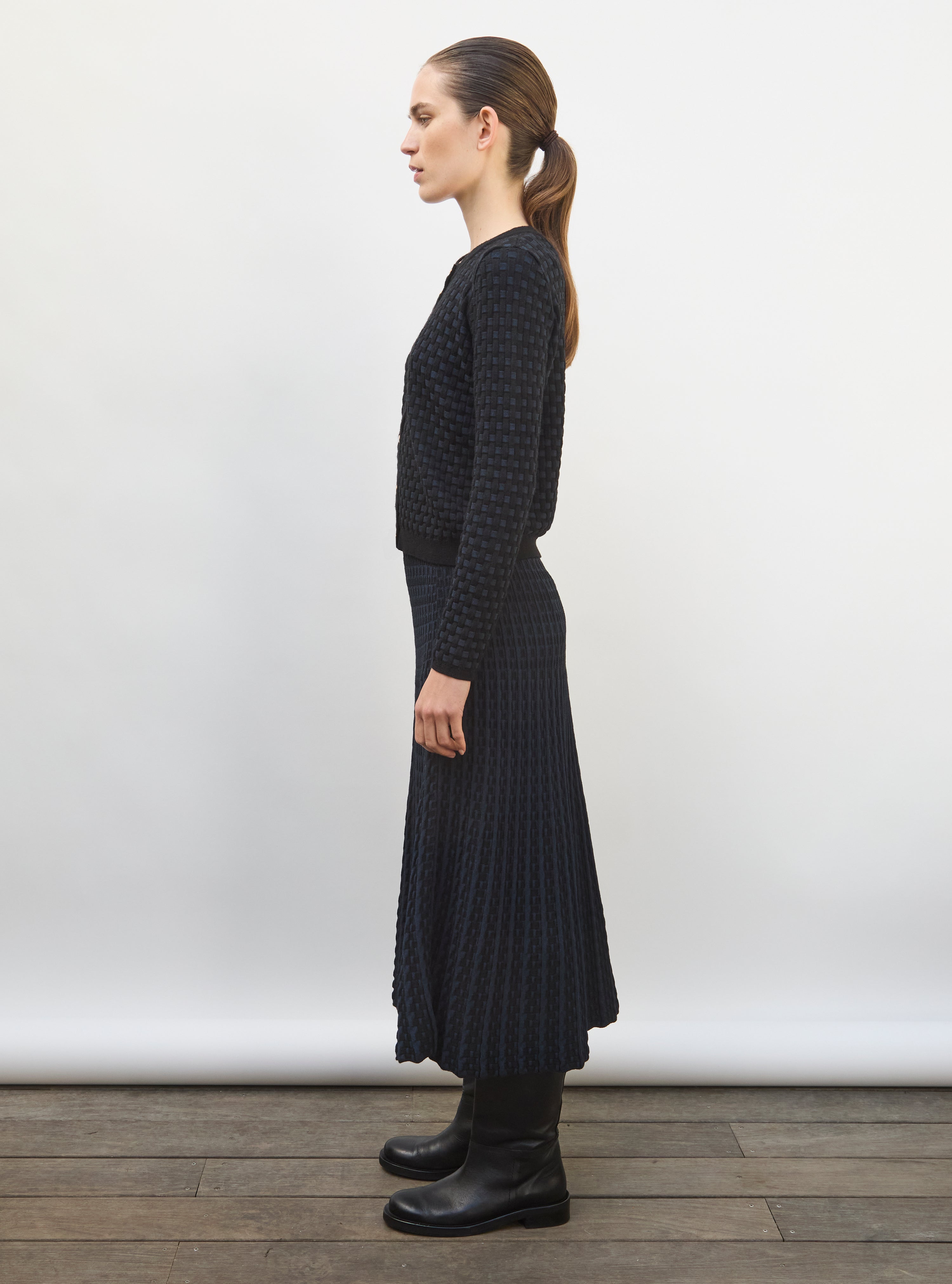 Cardigan maille cannage  noir profond nuit - Cardigan de luxe