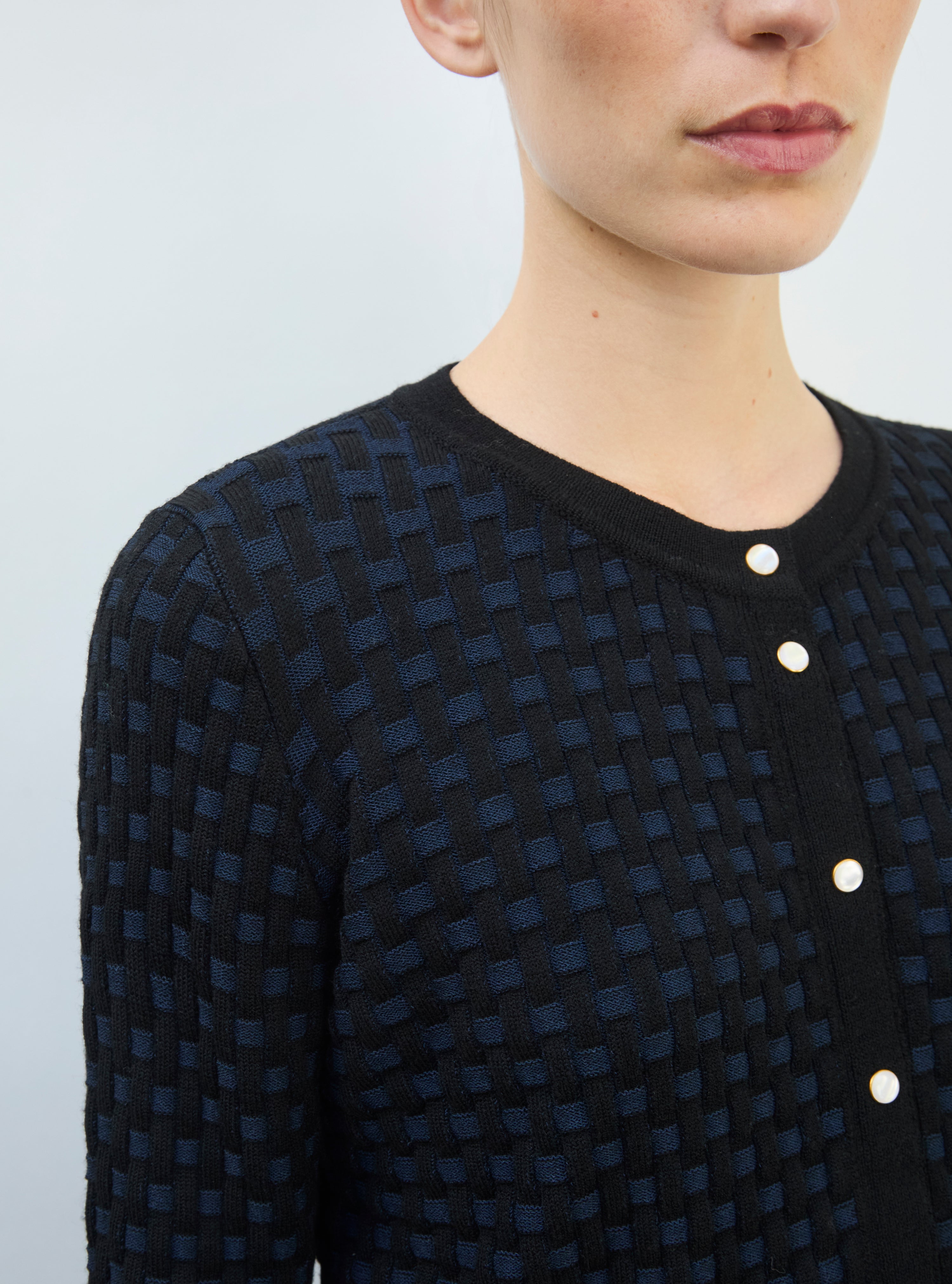 Cardigan en maille de luxe Molli - Cardigan maille cannage  noir profond nuit