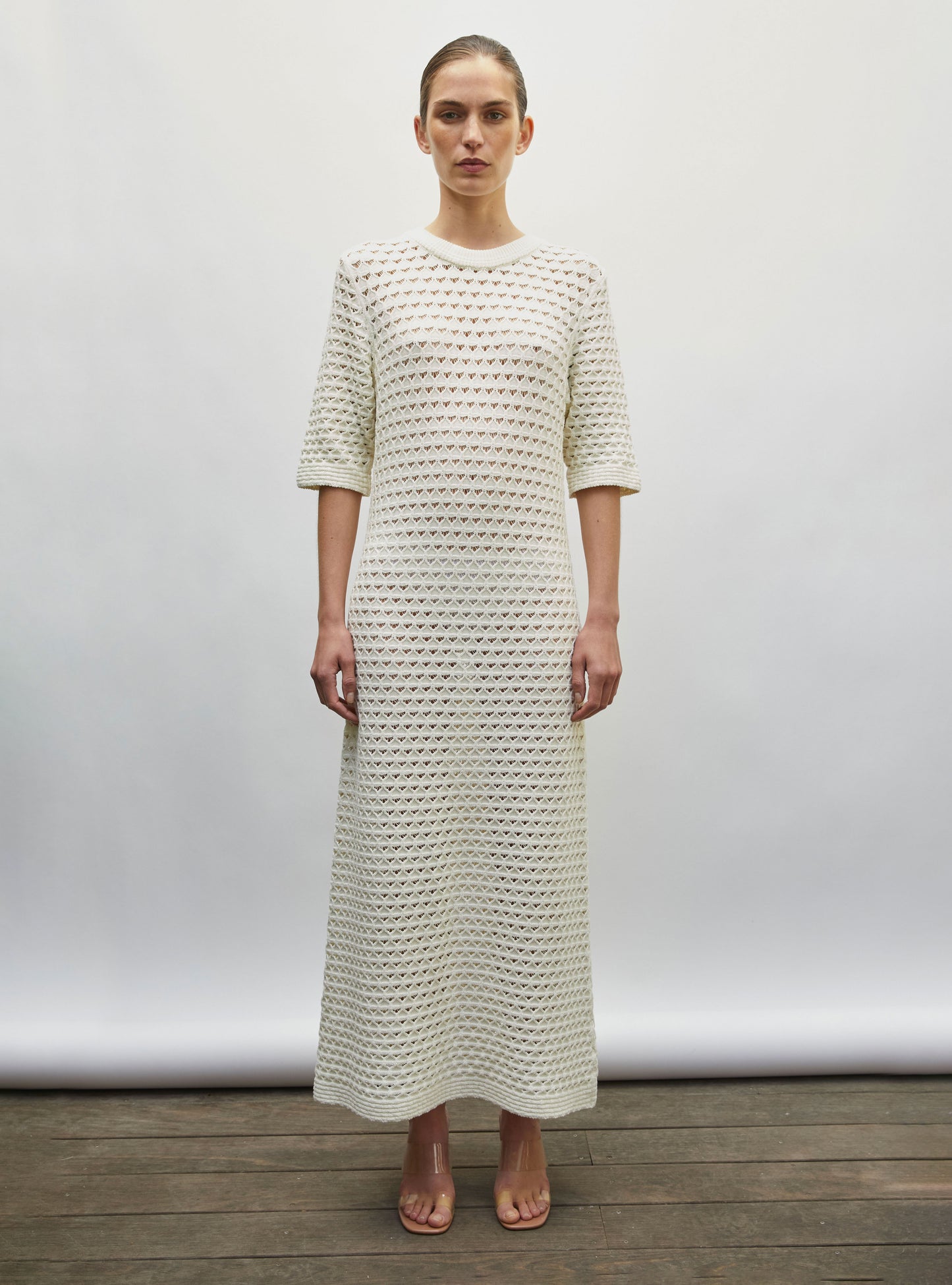 robe longue maille crochet naturel - Vêtement en maille de luxe Molli