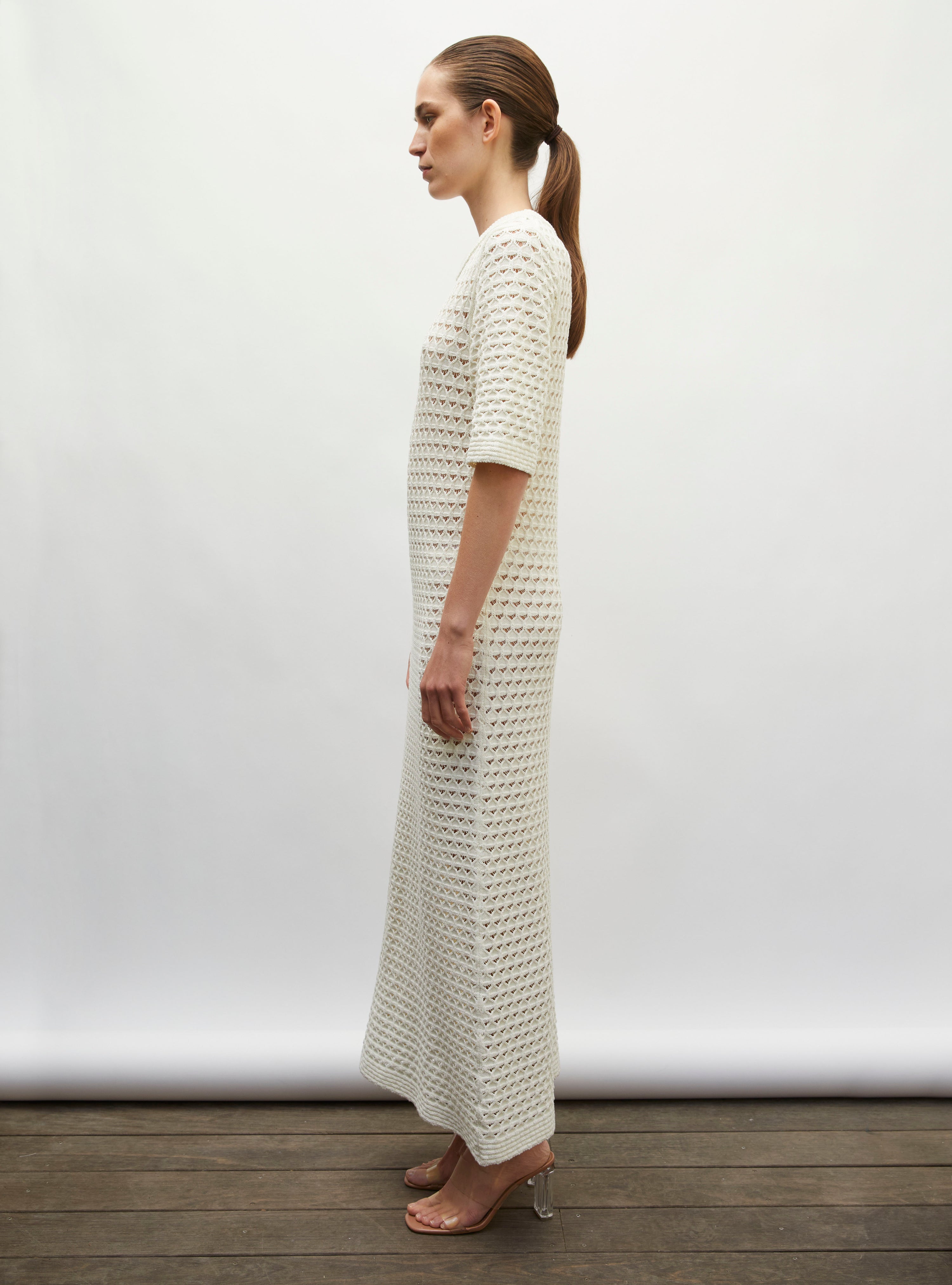 robe de luxe femme - robe longue maille crochet naturel