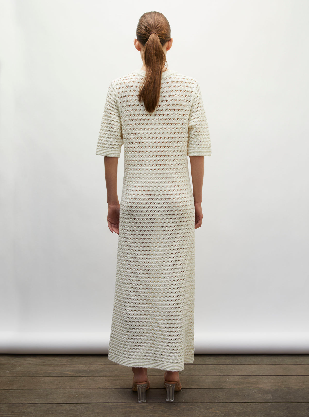 long sleeve crochet knit dress in crocheted Natural LowStock:40528835903539