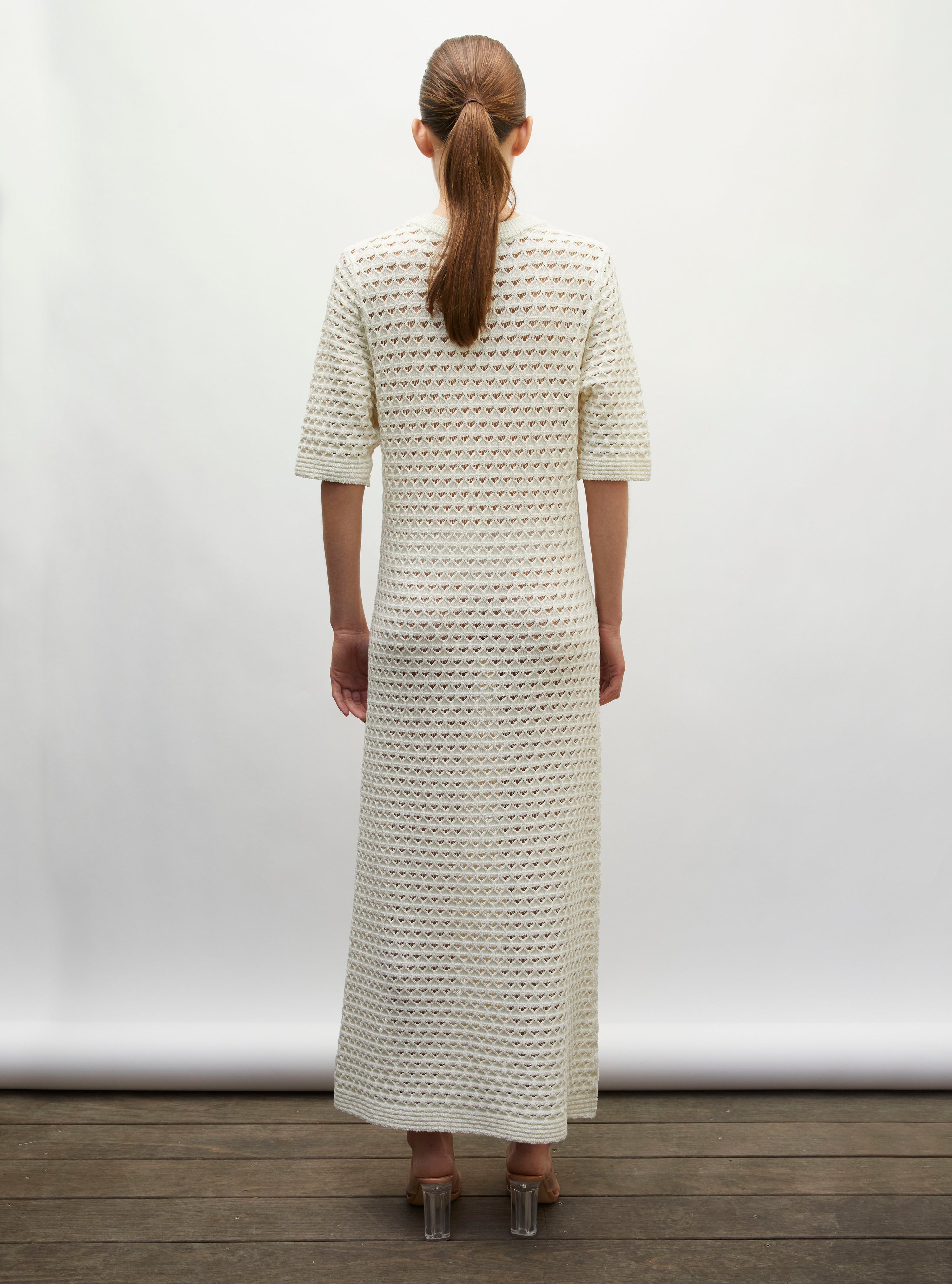 robe longue maille crochet naturel - robe de luxe