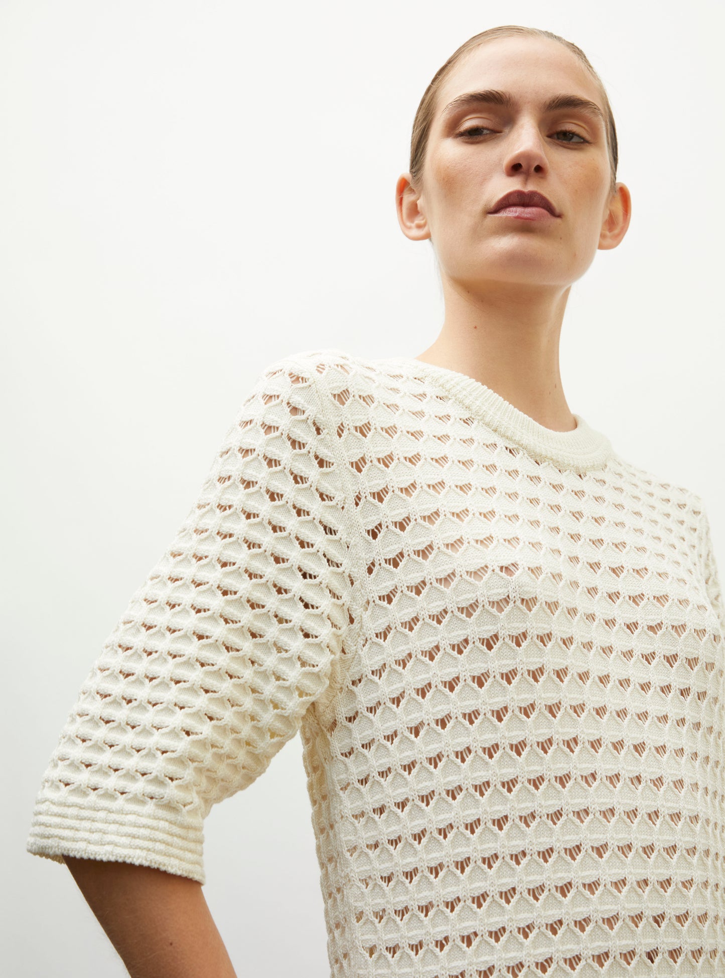 robe en maille de luxe Molli - robe longue maille crochet naturel