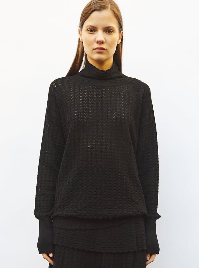 pointelle knit top with high collar - Image principale