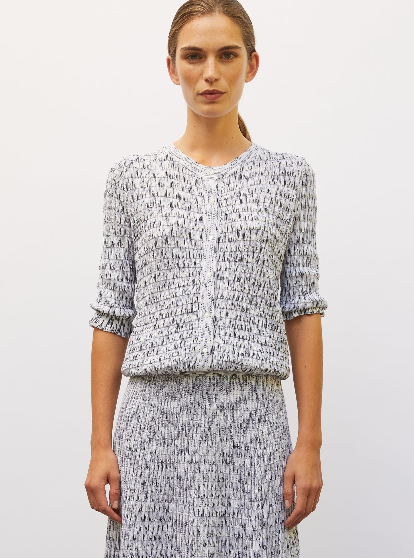 Cardigan maille origami milk-multi-gris - Vêtement en maille de luxe Molli