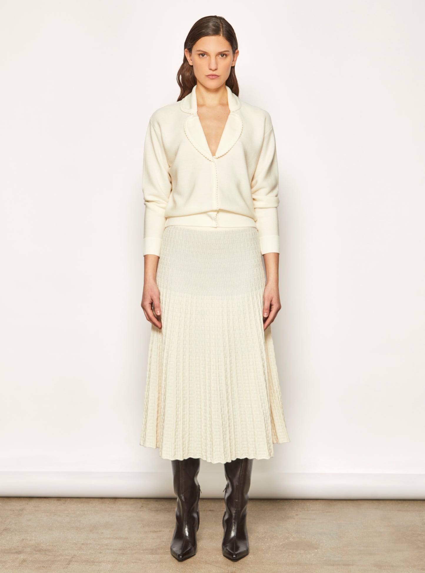 Chemise maille encolure v Naturel - Vêtement en maille de luxe Molli