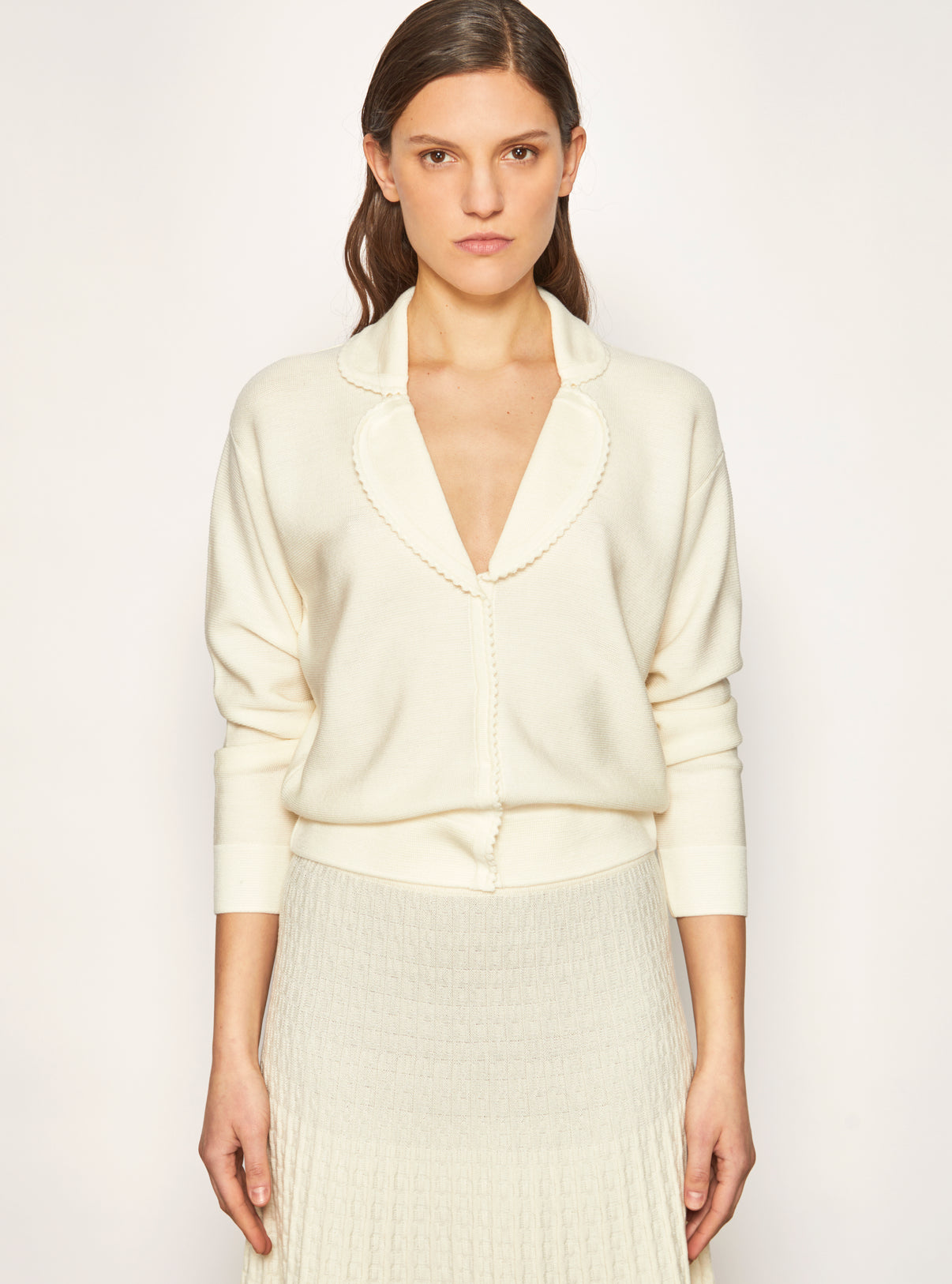 Chemise maille encolure v Naturel - Vêtement de luxe femme