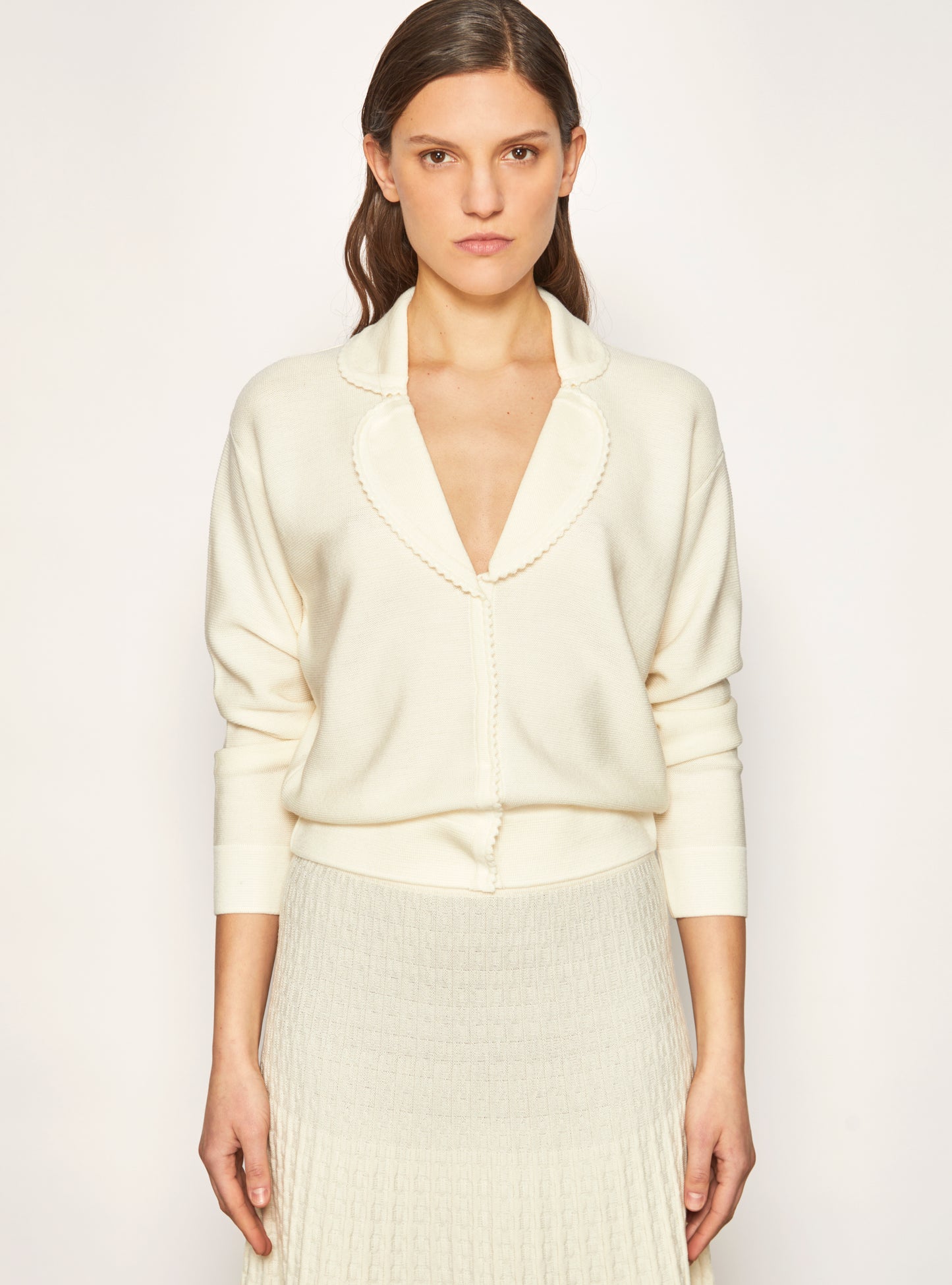 Chemise maille encolure v Naturel - Vêtement de luxe femme