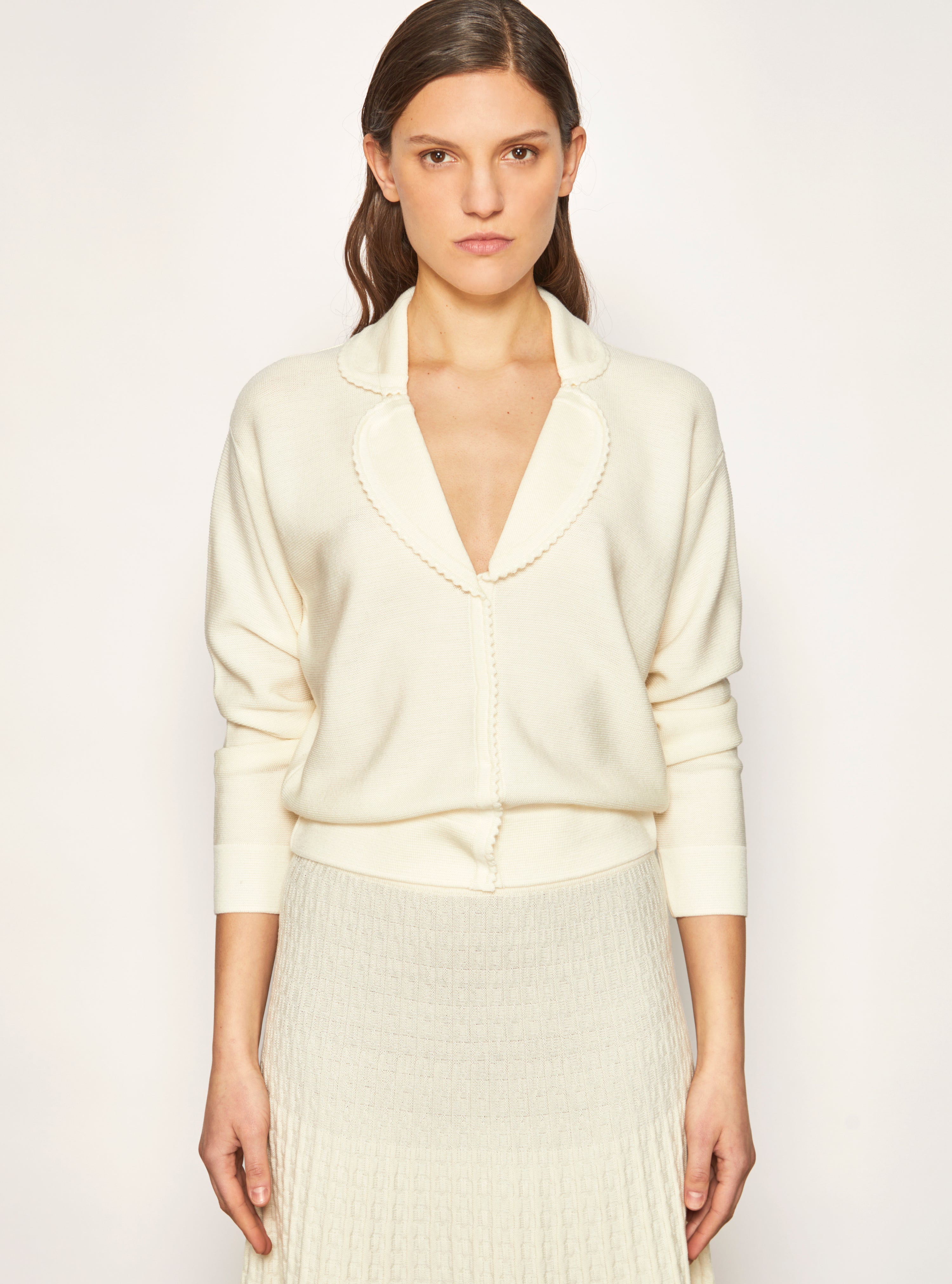 Chemise maille encolure v Naturel - Vêtement de luxe femme