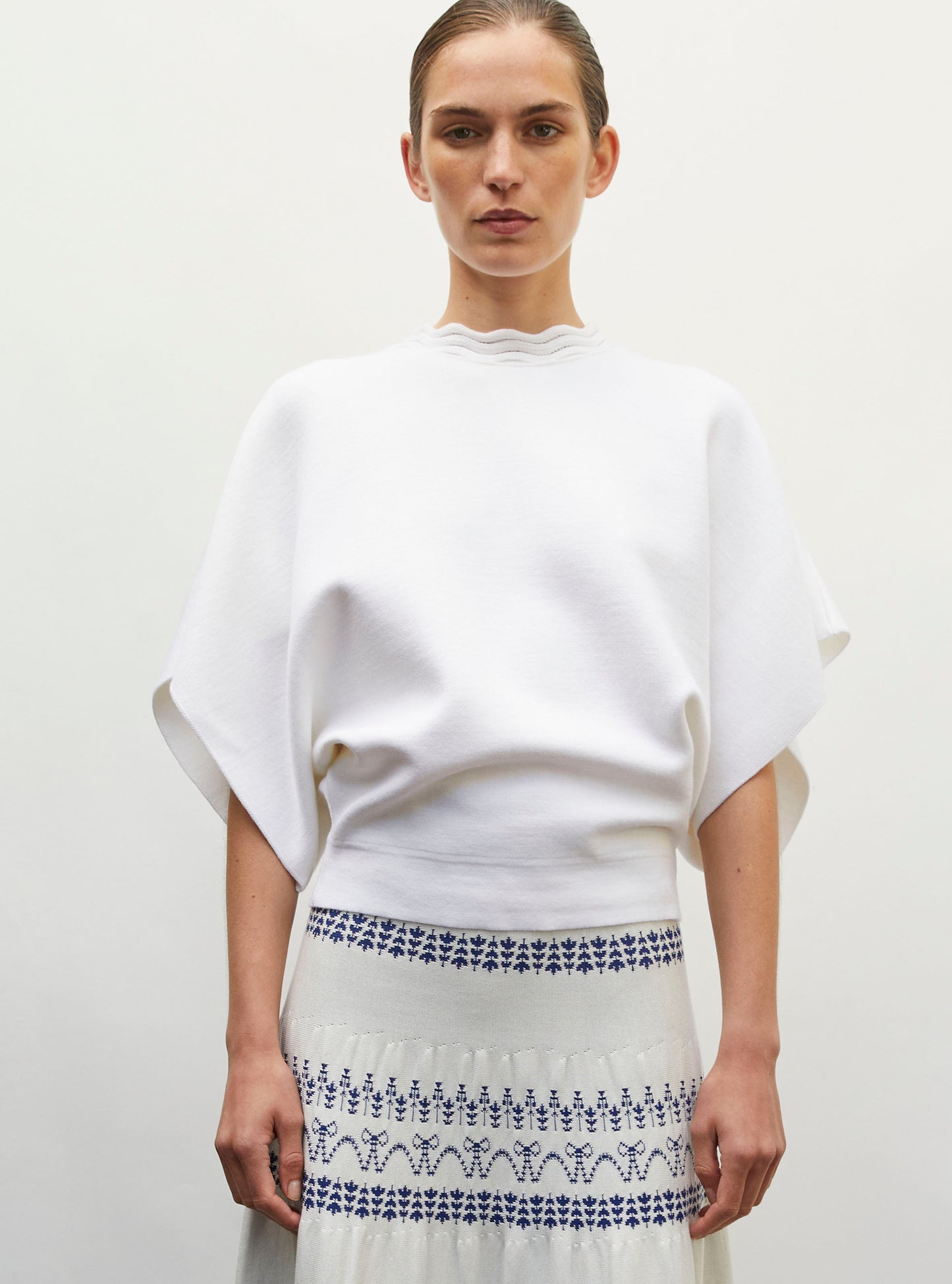 Top sans manches col croquet milk - Vêtement de luxe femme